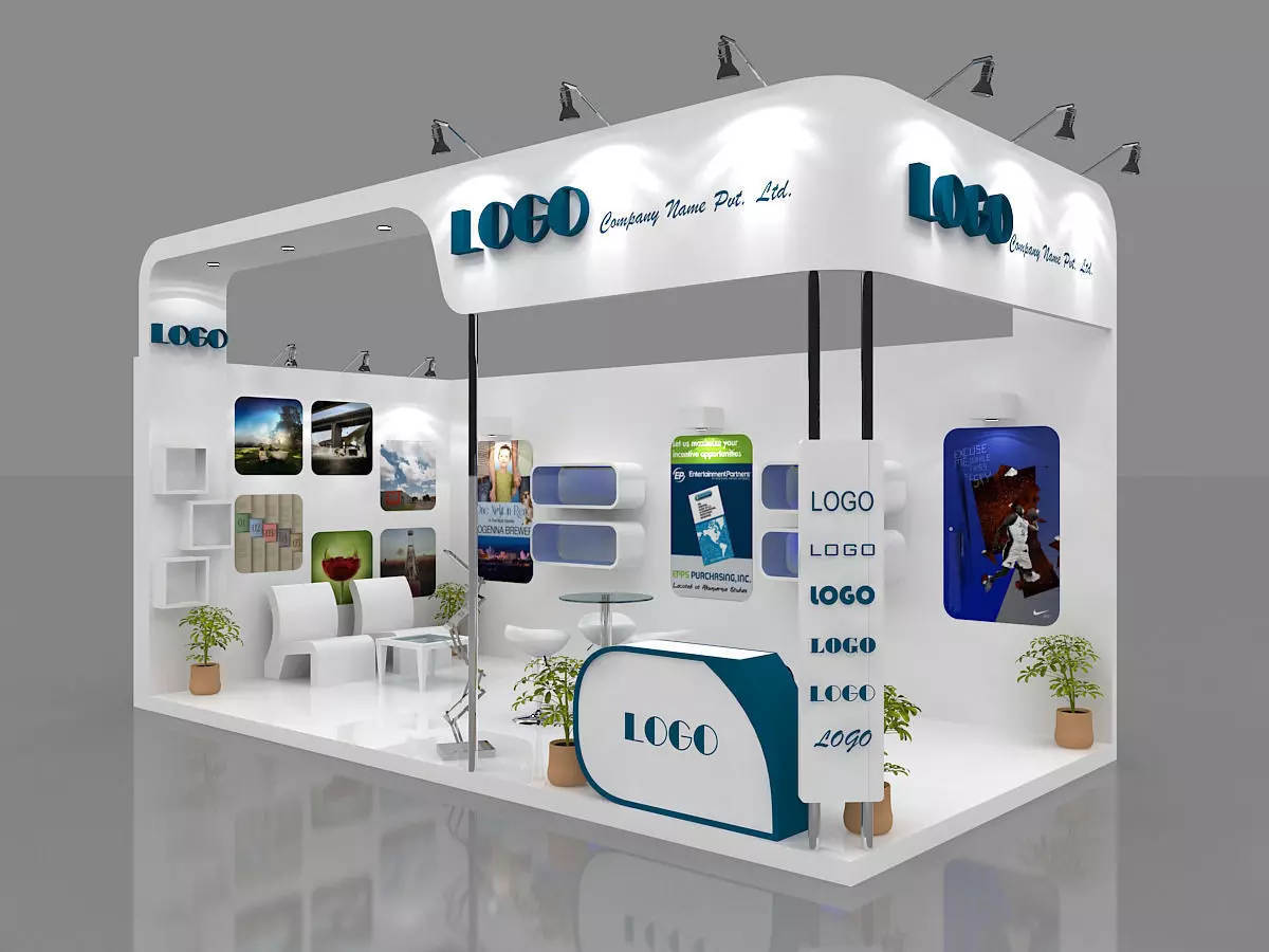Exhibition Booth 3D Model 6 mtr x 3 mtr 2 sides open 3D model_0