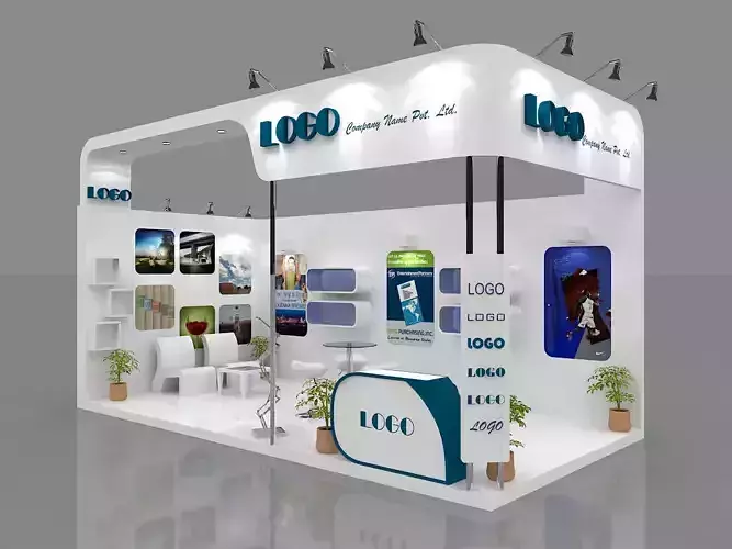Exhibition Booth 3D Model 6 mtr x 3 mtr 2 sides open 3D model