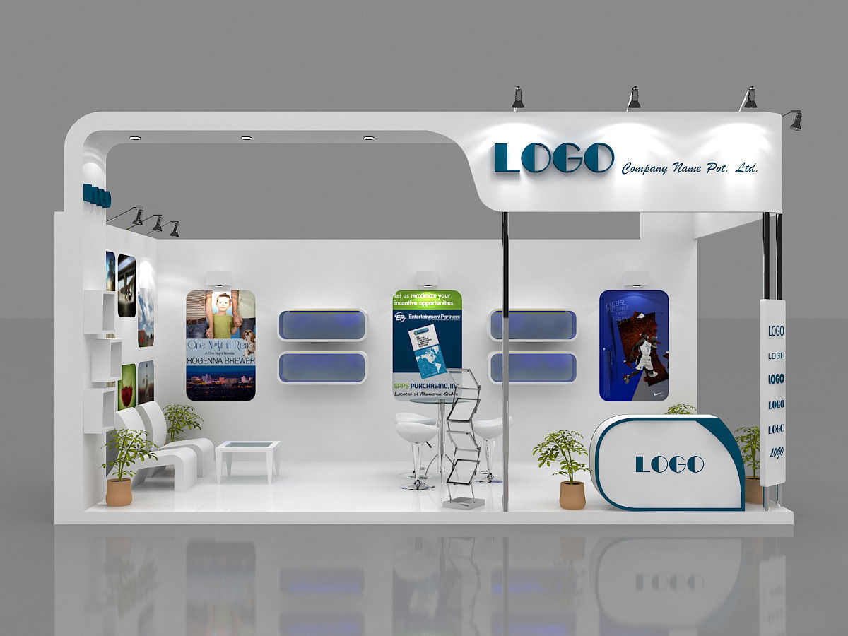 Exhibition Booth 3D Model 6 mtr x 3 mtr 2 sides open 3D model_2