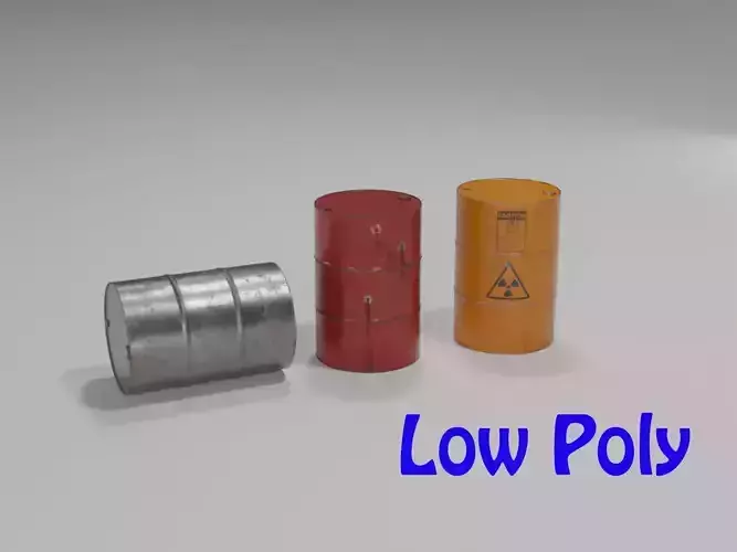3 Barrels - Low Poly orange barrel with radioactive sign