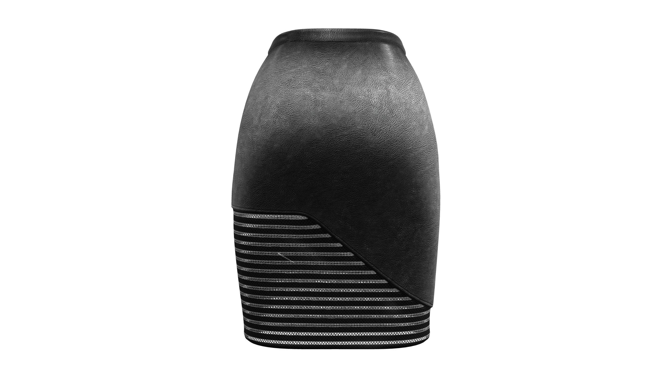 Black Knee Length Leather Skirt Low-poly 3D model_5