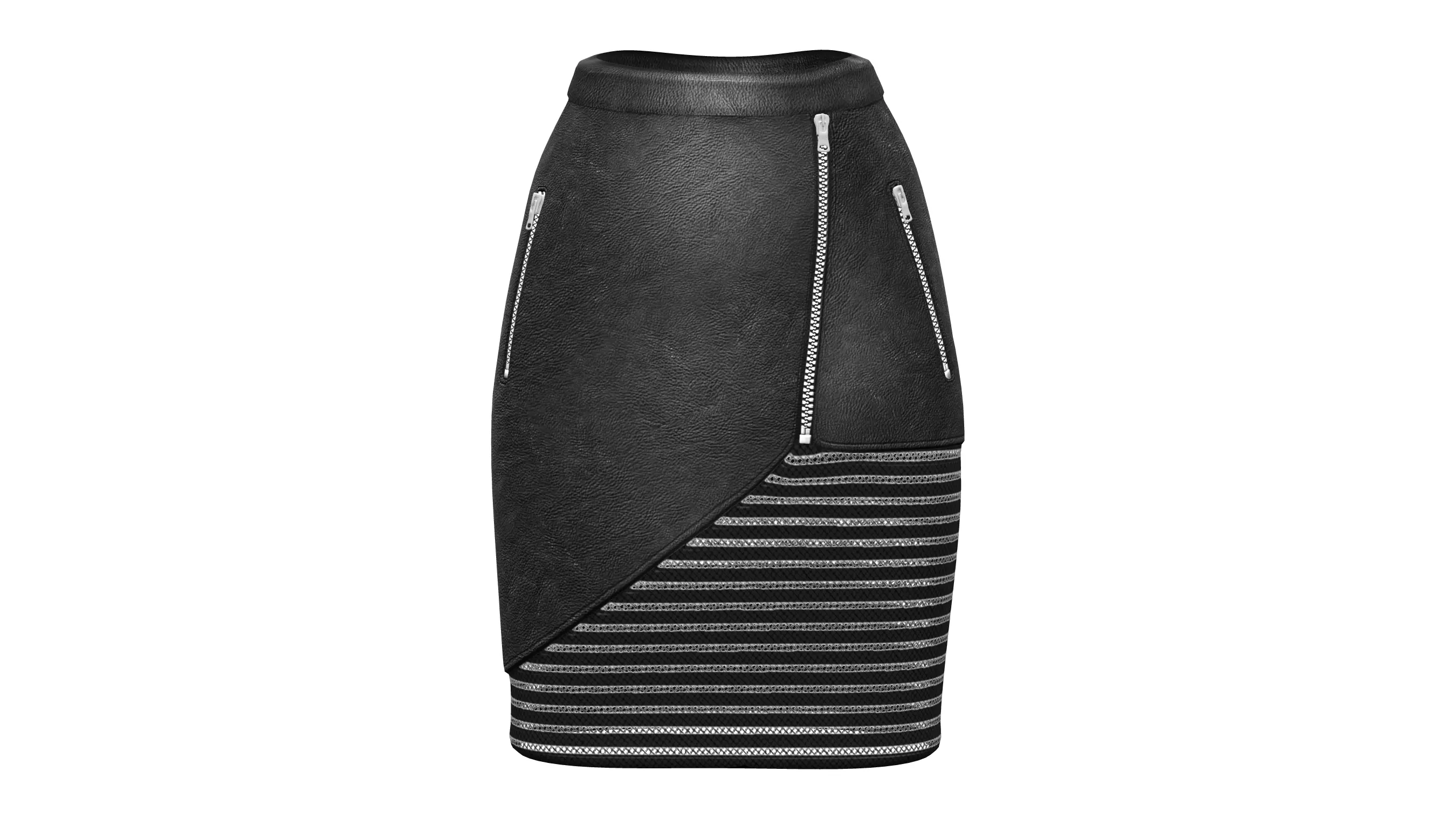 Black Knee Length Leather Skirt Low-poly 3D model_0