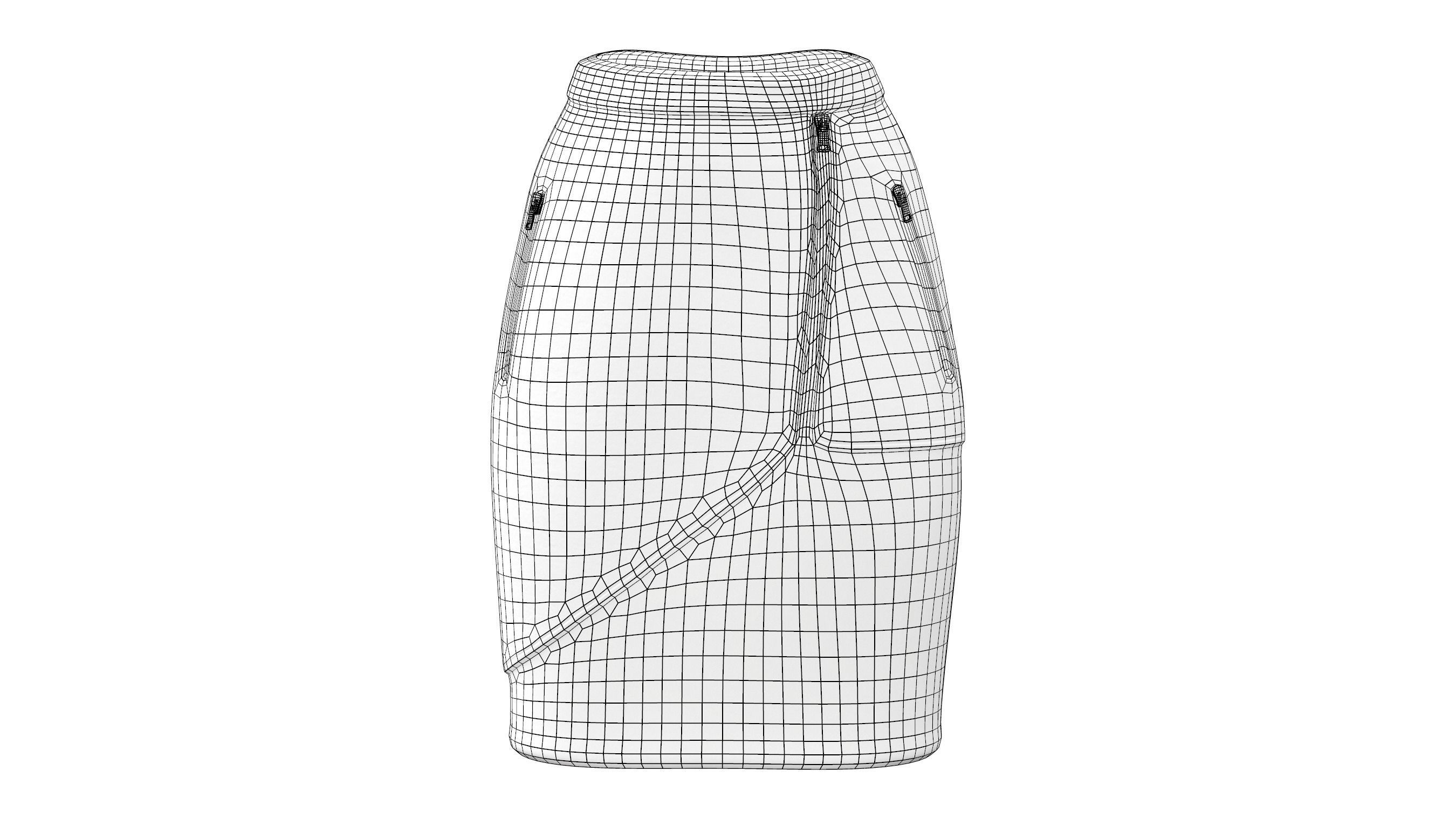 Black Knee Length Leather Skirt Low-poly 3D model_7