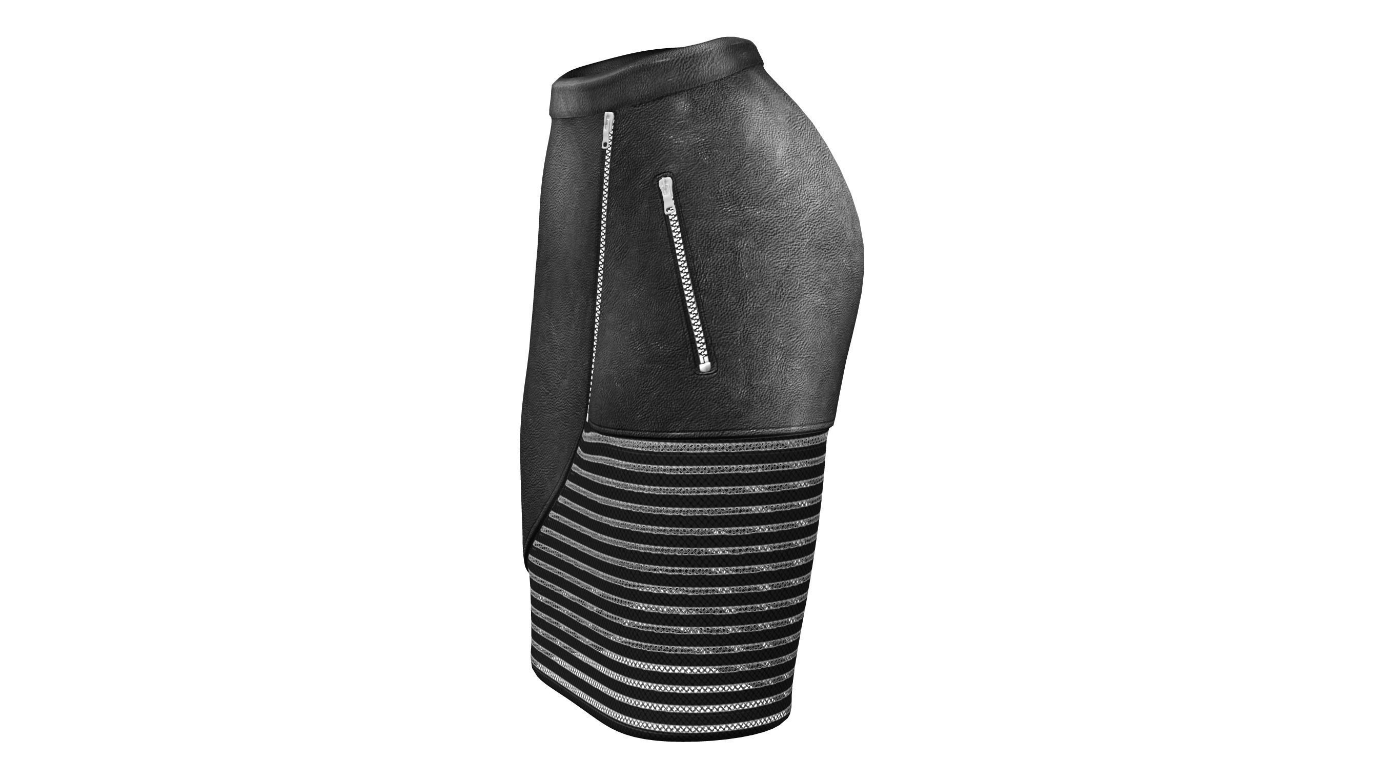 Black Knee Length Leather Skirt Low-poly 3D model_3