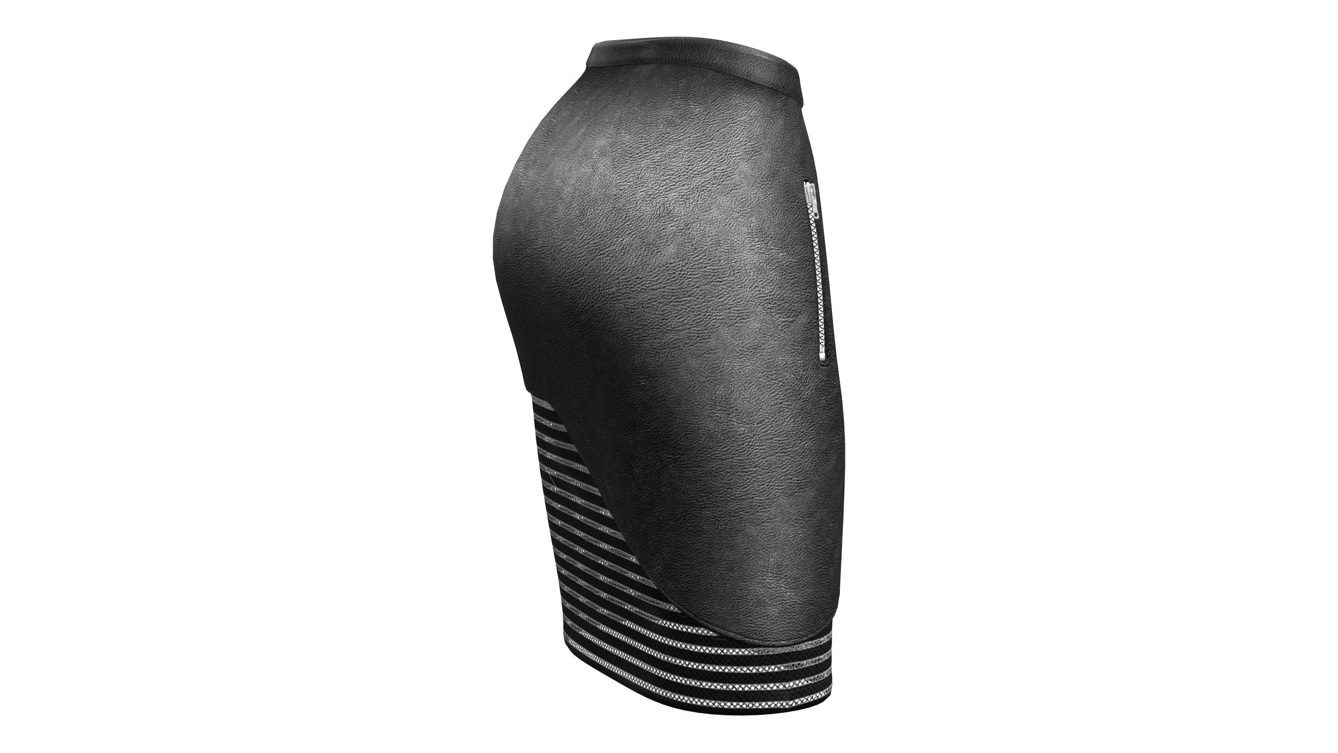 Black Knee Length Leather Skirt Low-poly 3D model_6