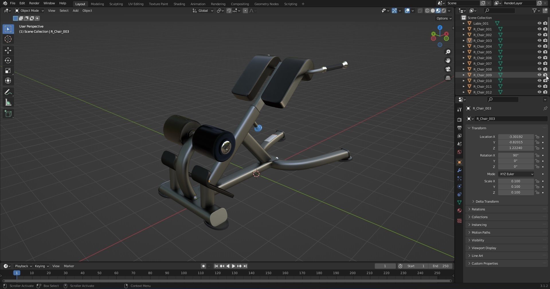 ROMAN CHAIR Gym Equipment Free low-poly 3D model_8