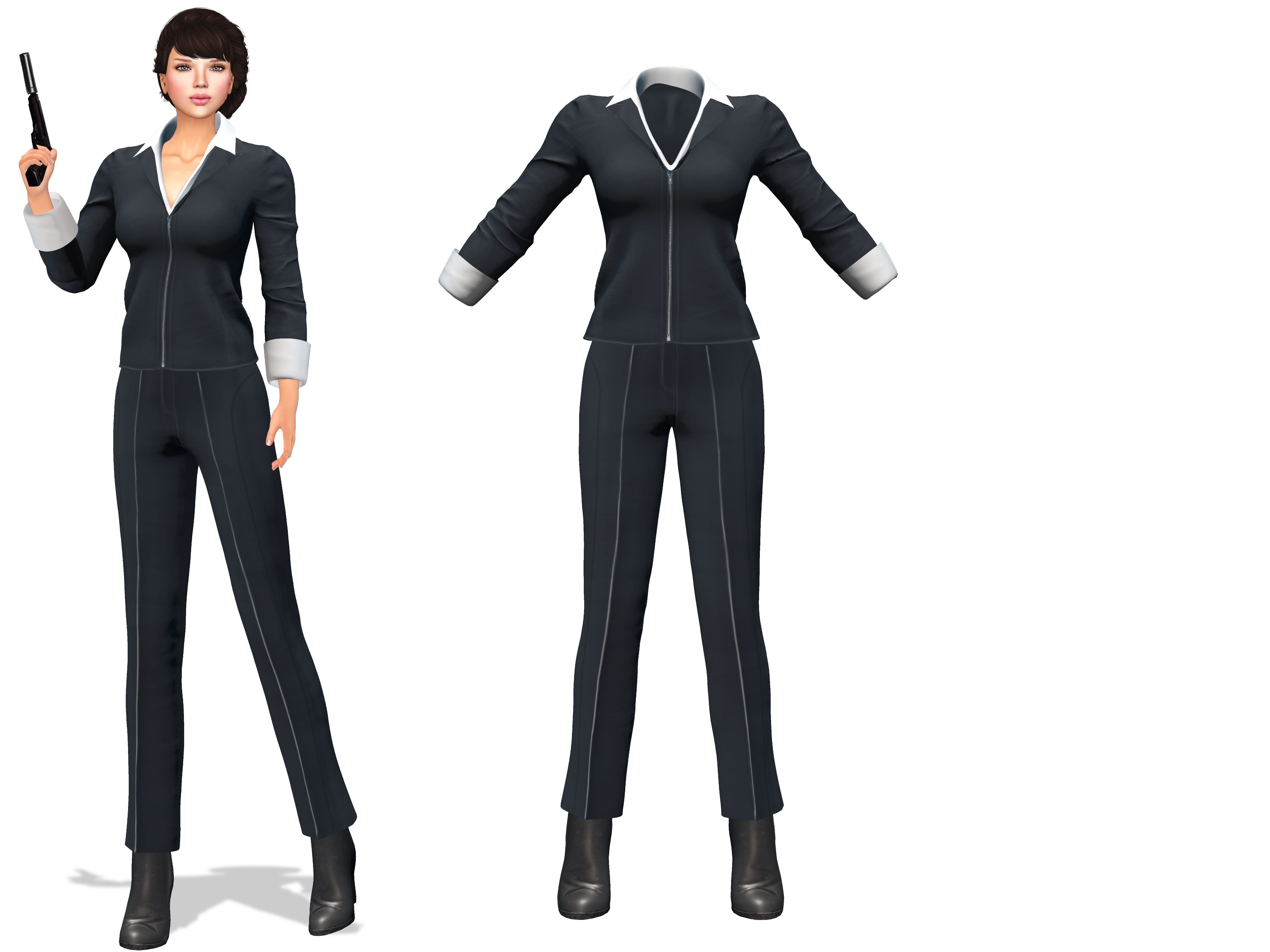 Female Secret Agent Outfit Low-poly 3D model_2