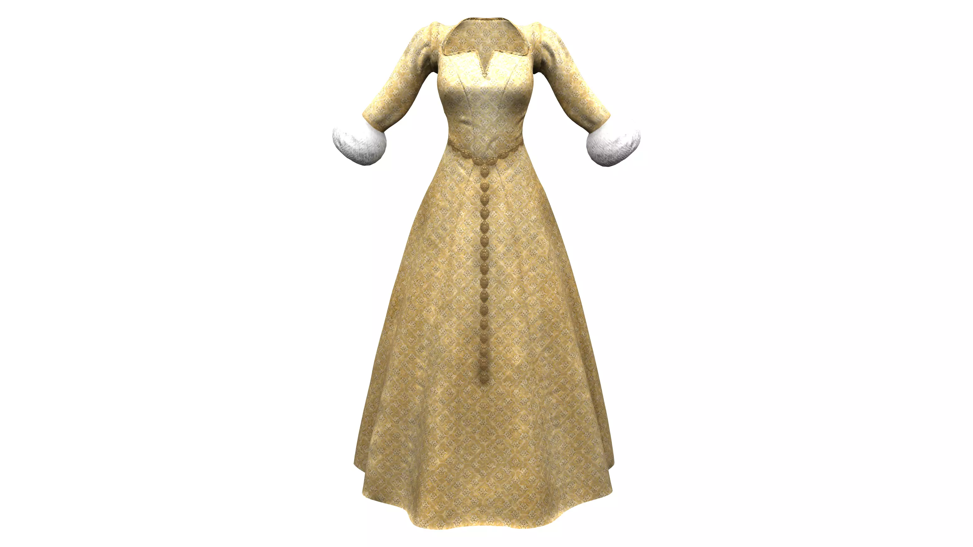Gold Gilded Fur Sleeves Winter Gown Low-poly 3D model