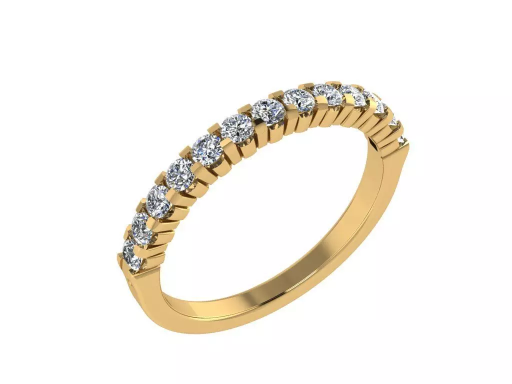 Ring069 gold band with round diamonds 3D print model_0