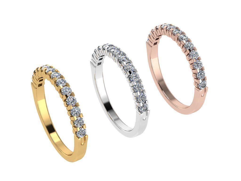 Ring069 gold band with round diamonds 3D print model_4