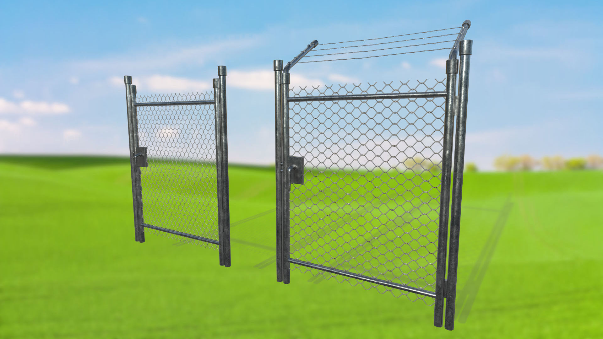 metal mesh gates Low-poly 3D model_2