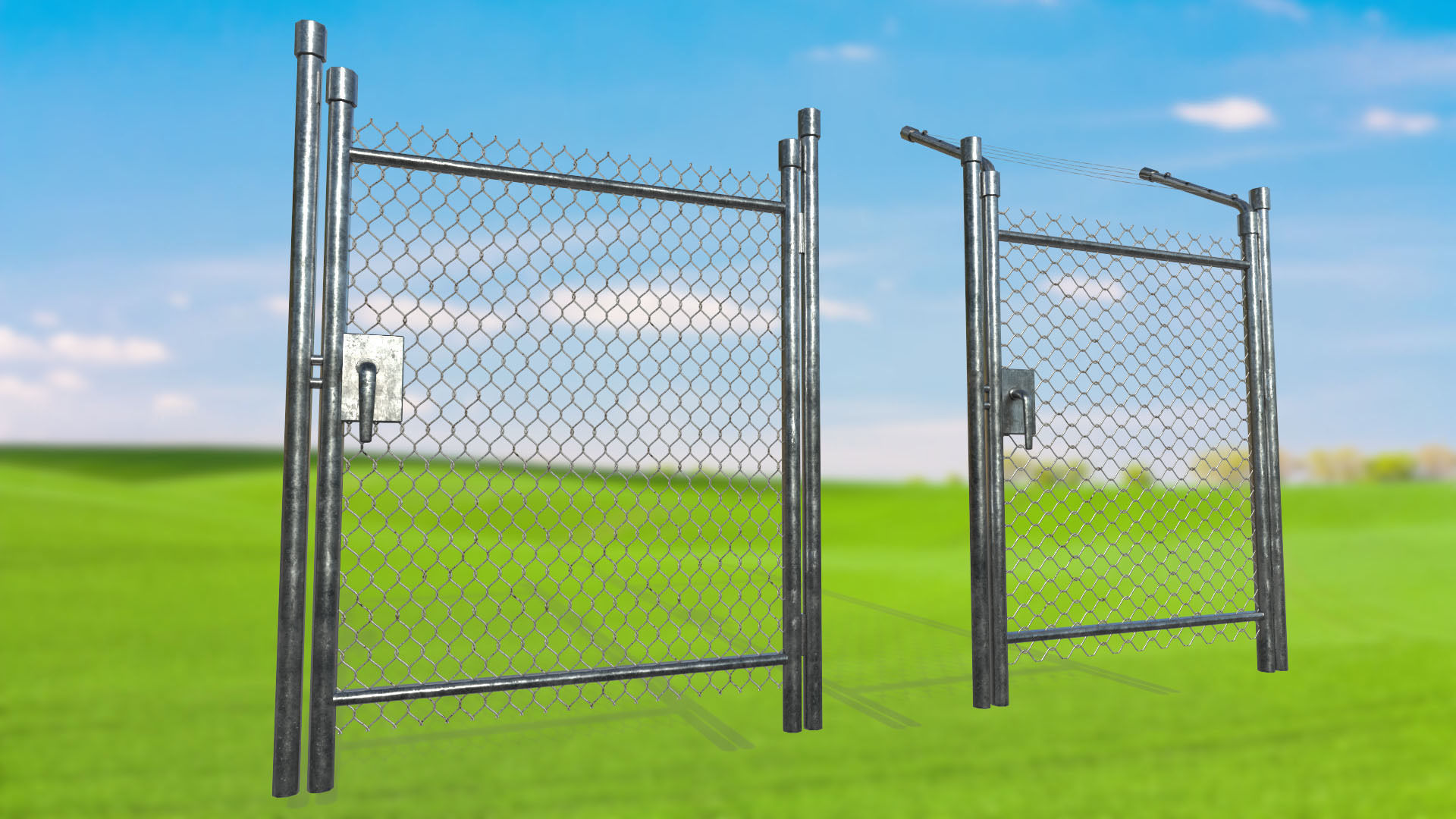 metal mesh gates Low-poly 3D model_3