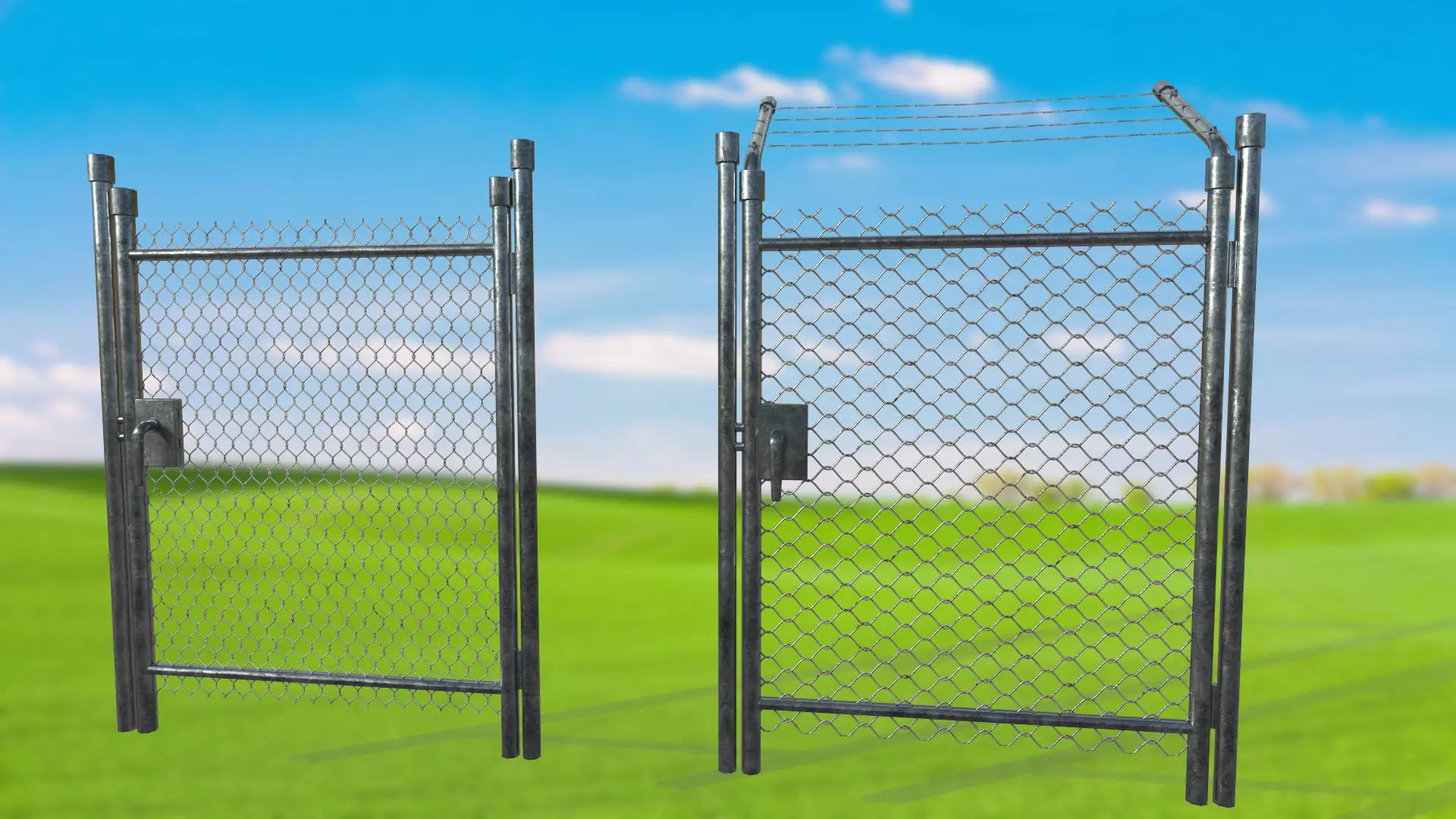 metal mesh gates Low-poly 3D model_0