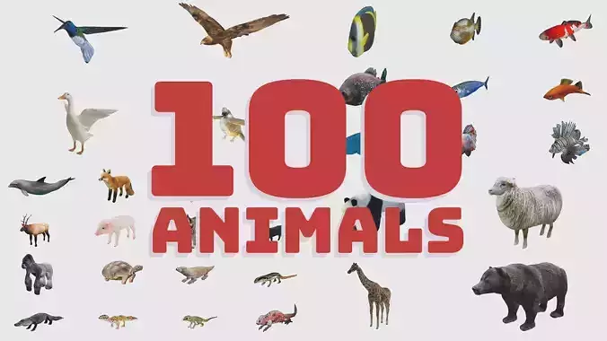 100 Low Poly Animals Rigged With Realistic Textures 3D Model Collection