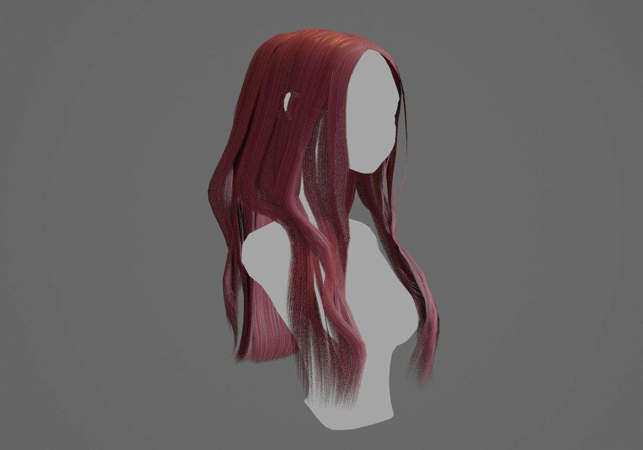 long wavy hair Low-poly 3D model_1