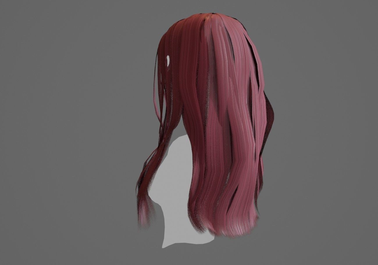 long wavy hair Low-poly 3D model_6
