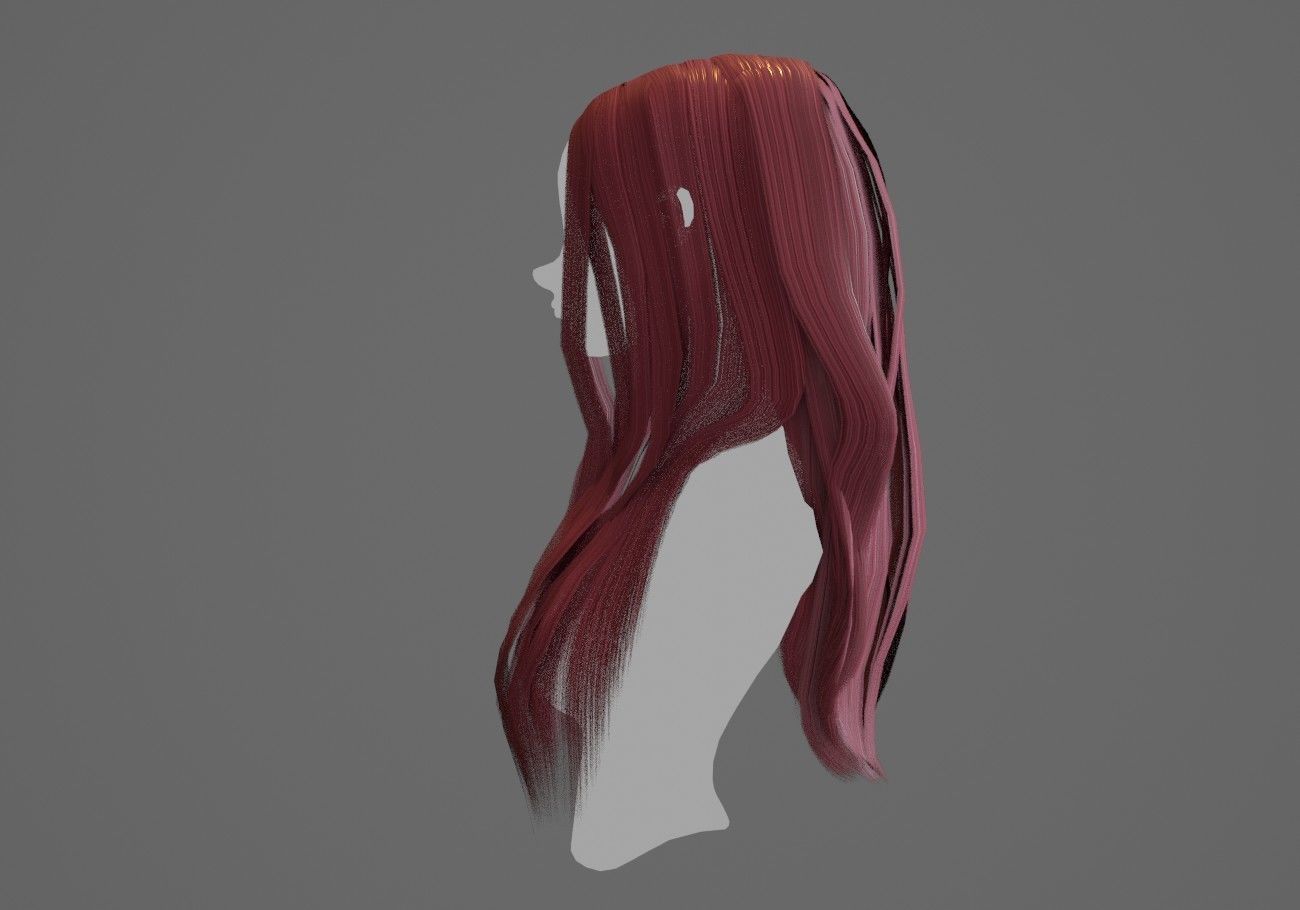 long wavy hair Low-poly 3D model_8