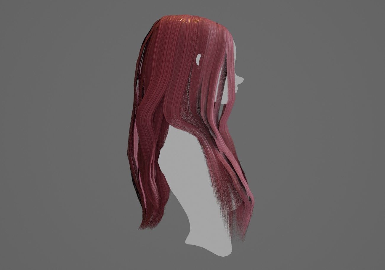 long wavy hair Low-poly 3D model_7