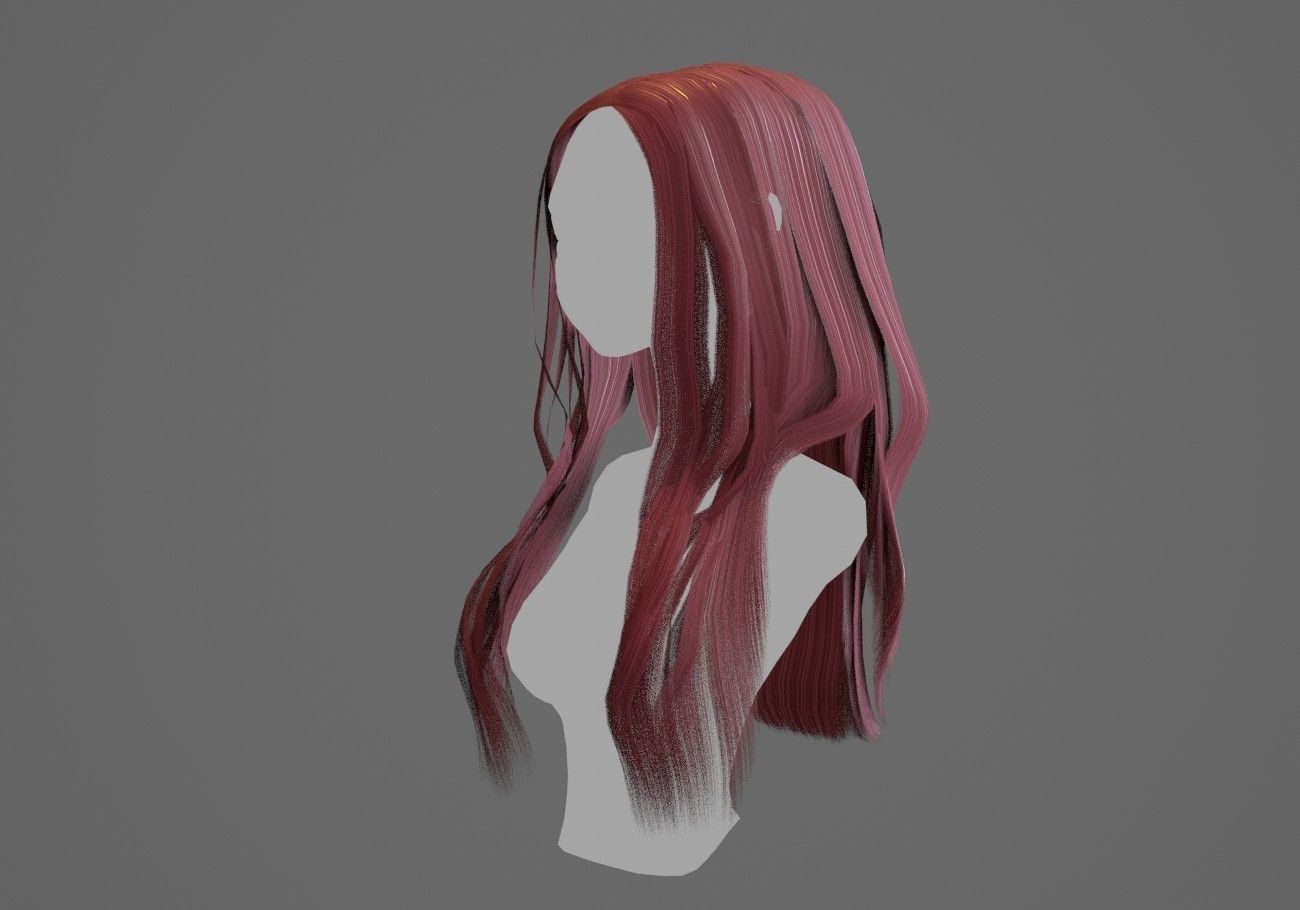 long wavy hair Low-poly 3D model_2