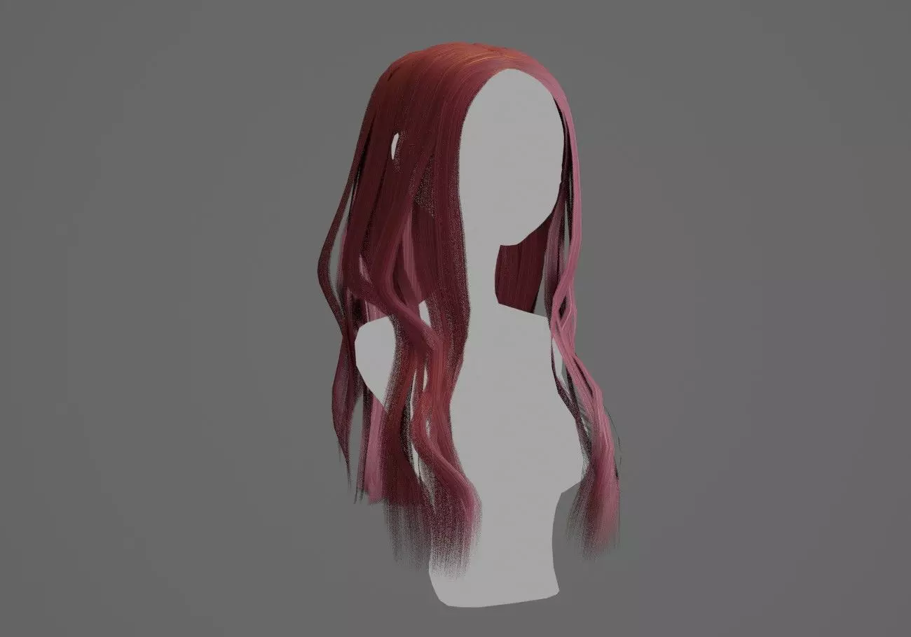 long wavy hair Low-poly 3D model_0