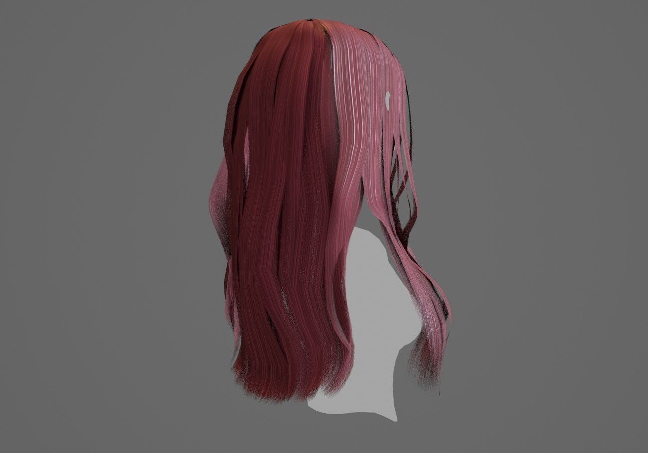long wavy hair Low-poly 3D model_4