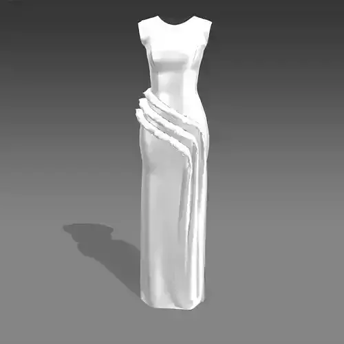 PLEAT DRESS SATIN SLIK WHITE COLOR LOOK LONG DRESS