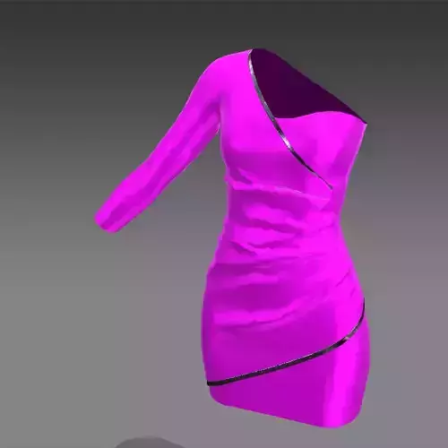 MAGENTA ONE SHOULDER DRESS DRAPED LOOK STRAP METALIC SILK SATIN