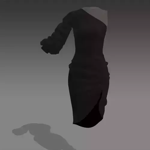 ONE SHOULDER DRESS WATERMELON SLEVEE AND ELASTIC SKIRT LOOK