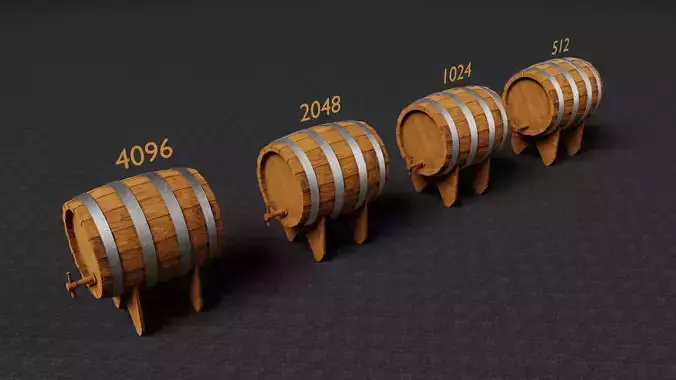 Barrel Set Game Ready four wooden wine barrels in row