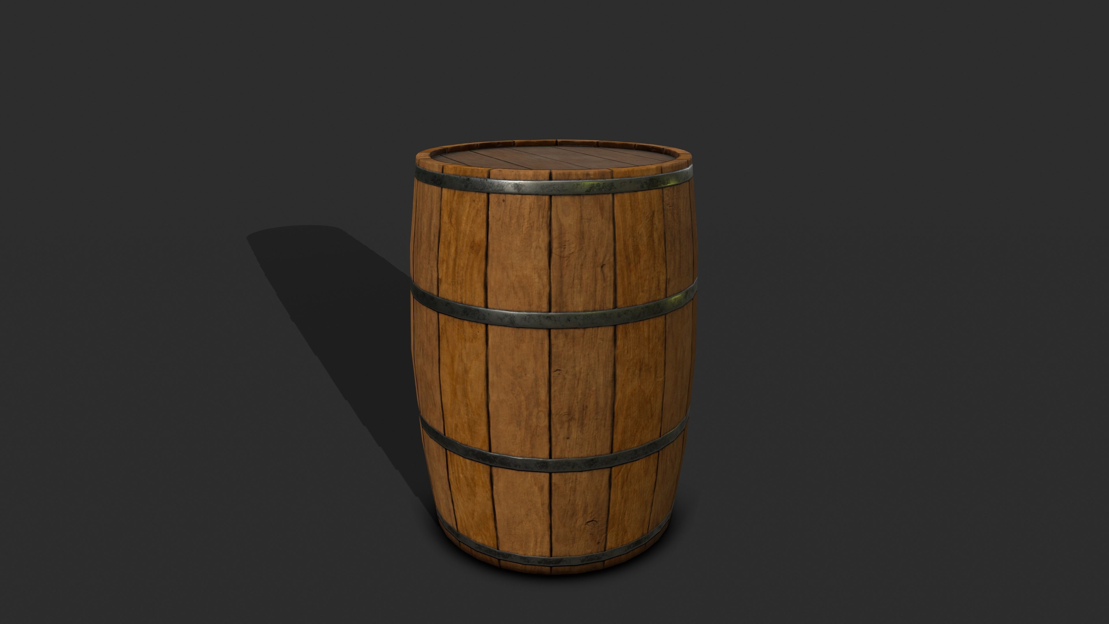 Wooden Barrel GameReady Low-poly 3D model_2