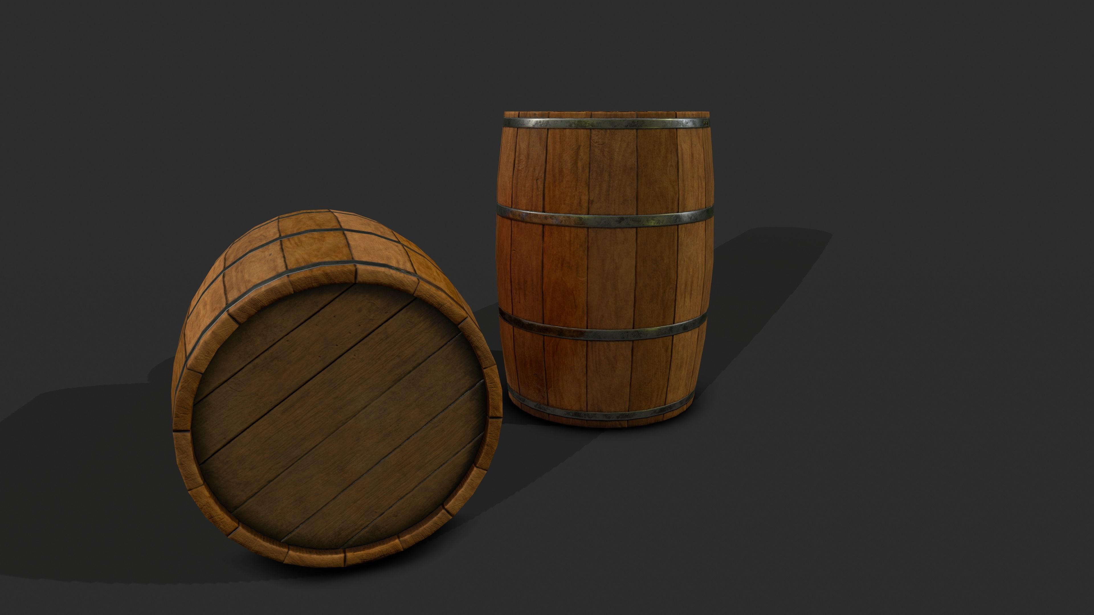 Wooden Barrel GameReady Low-poly 3D model_1