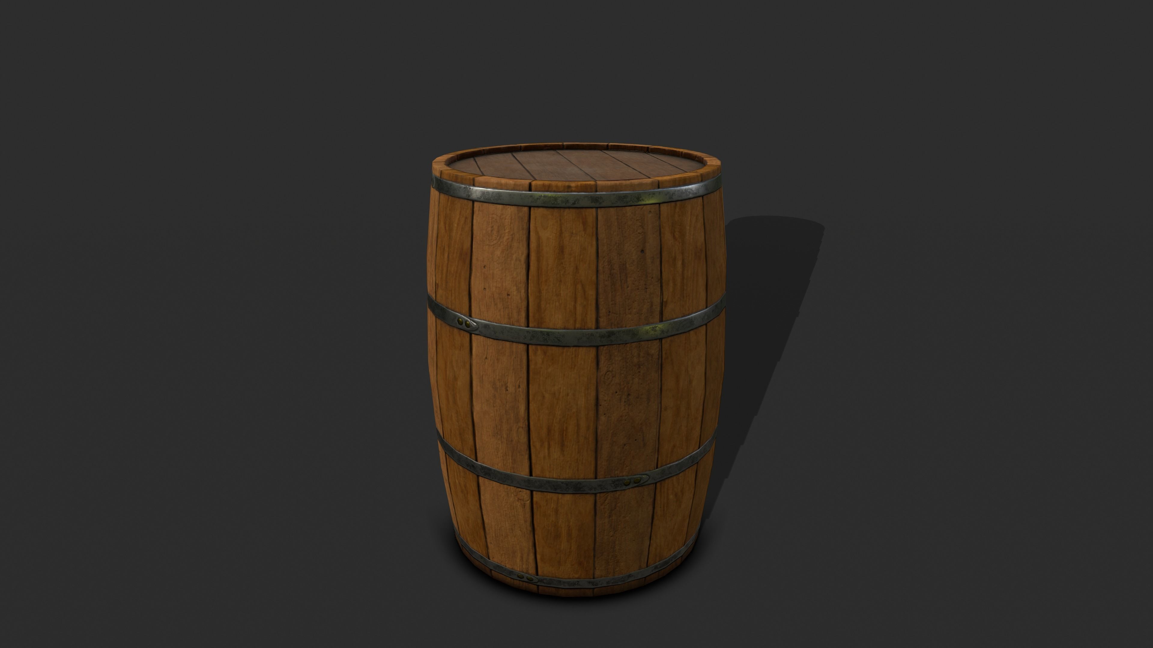 Wooden Barrel GameReady Low-poly 3D model_4