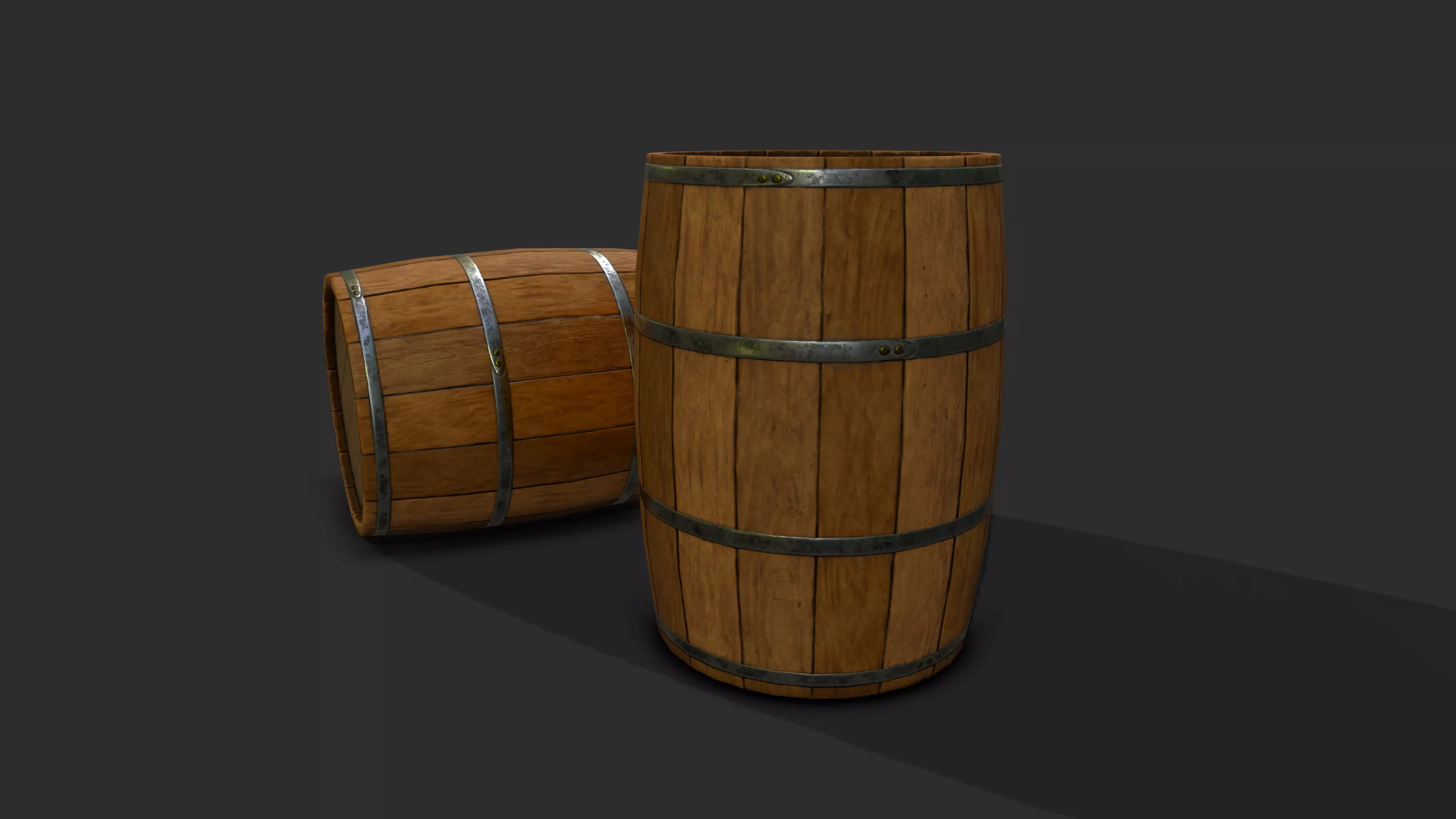Wooden Barrel GameReady Low-poly 3D model_0