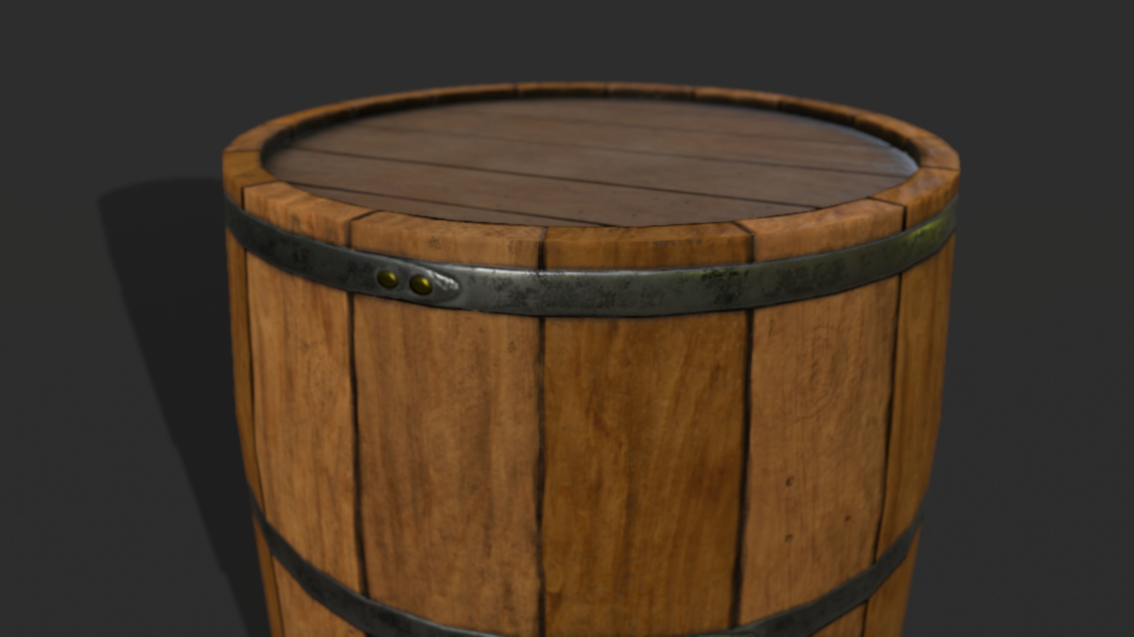 Wooden Barrel GameReady Low-poly 3D model_6