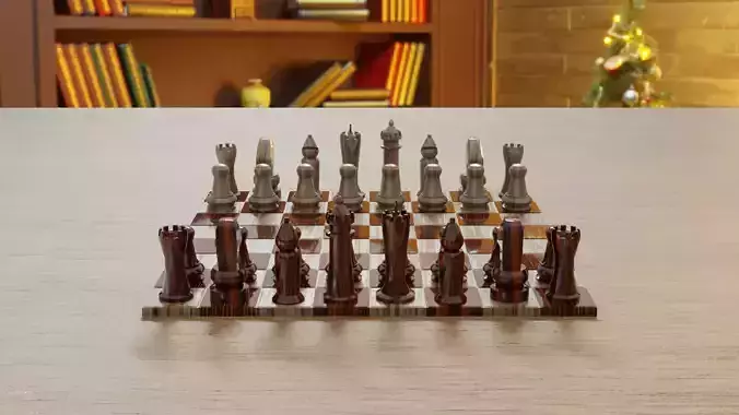 Wooden Chess Set 3D Model