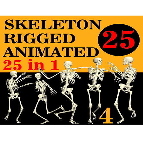 Skeleton Rigged 3D Animations Set 4 - 25 in 1  3D model
