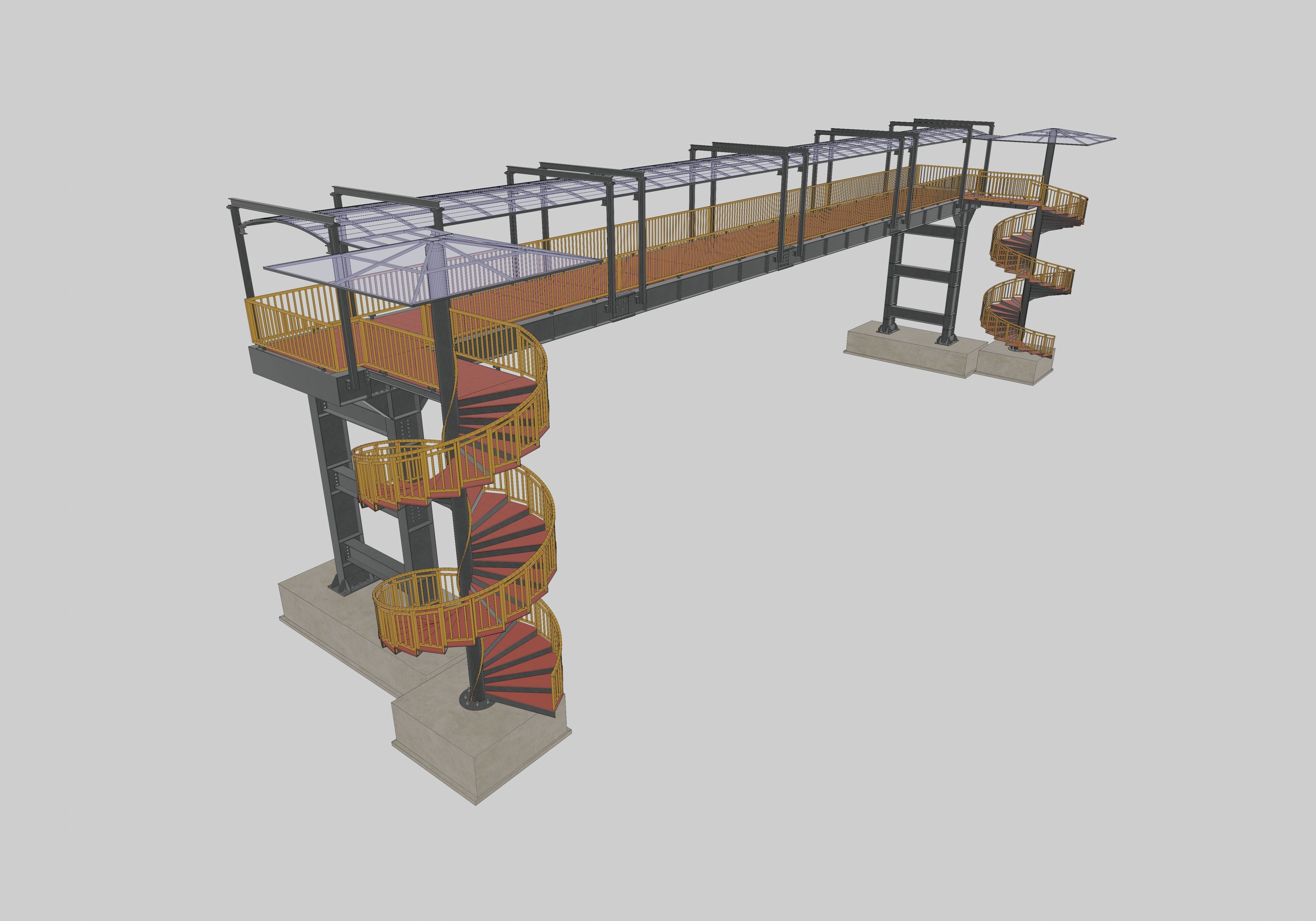 Steel Pedestrian Bridge - Spiral Stair - Straight Type-13 3D model_21