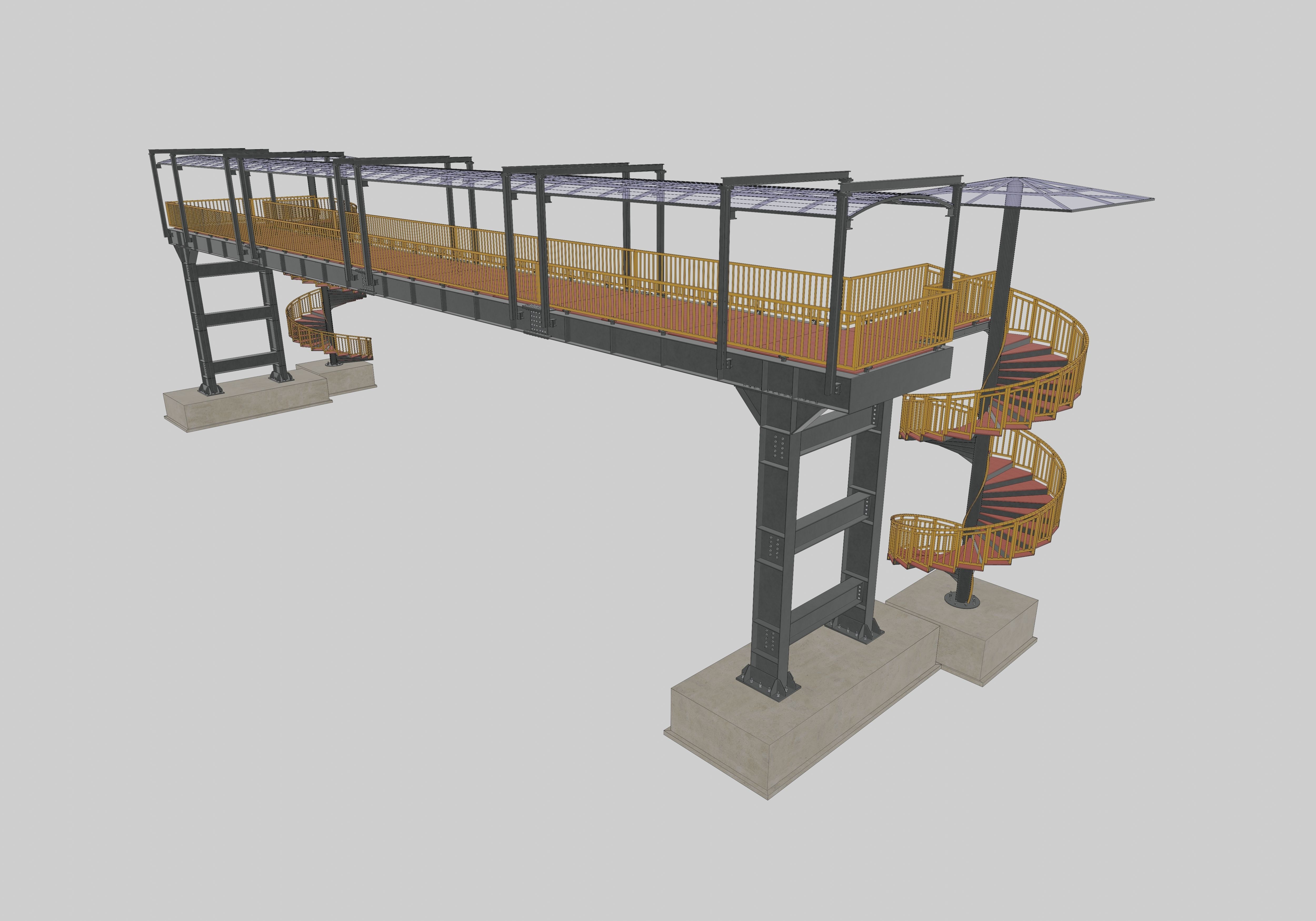 Steel Pedestrian Bridge - Spiral Stair - Straight Type-13 3D model_20