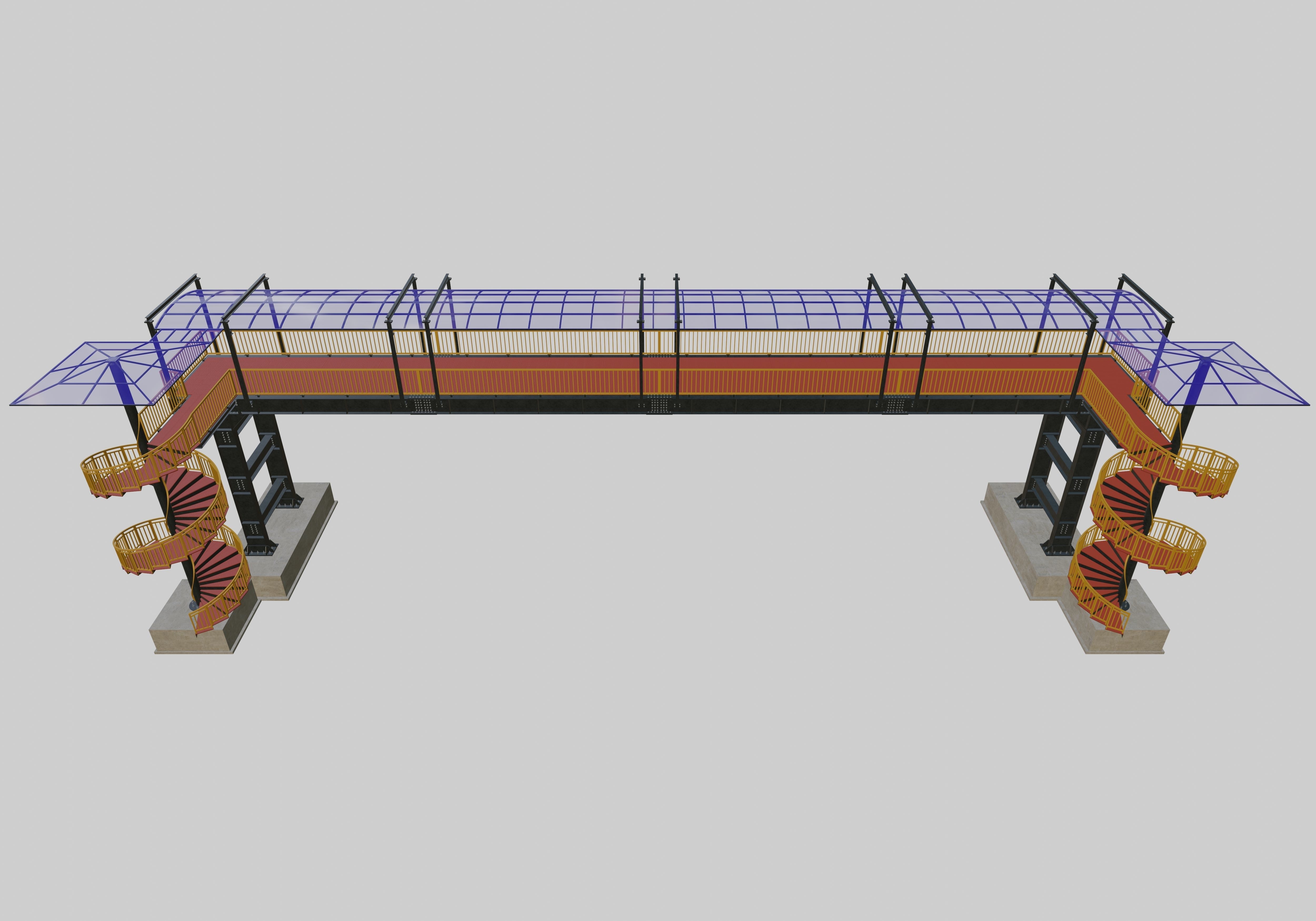 Steel Pedestrian Bridge - Spiral Stair - Straight Type-13 3D model_6