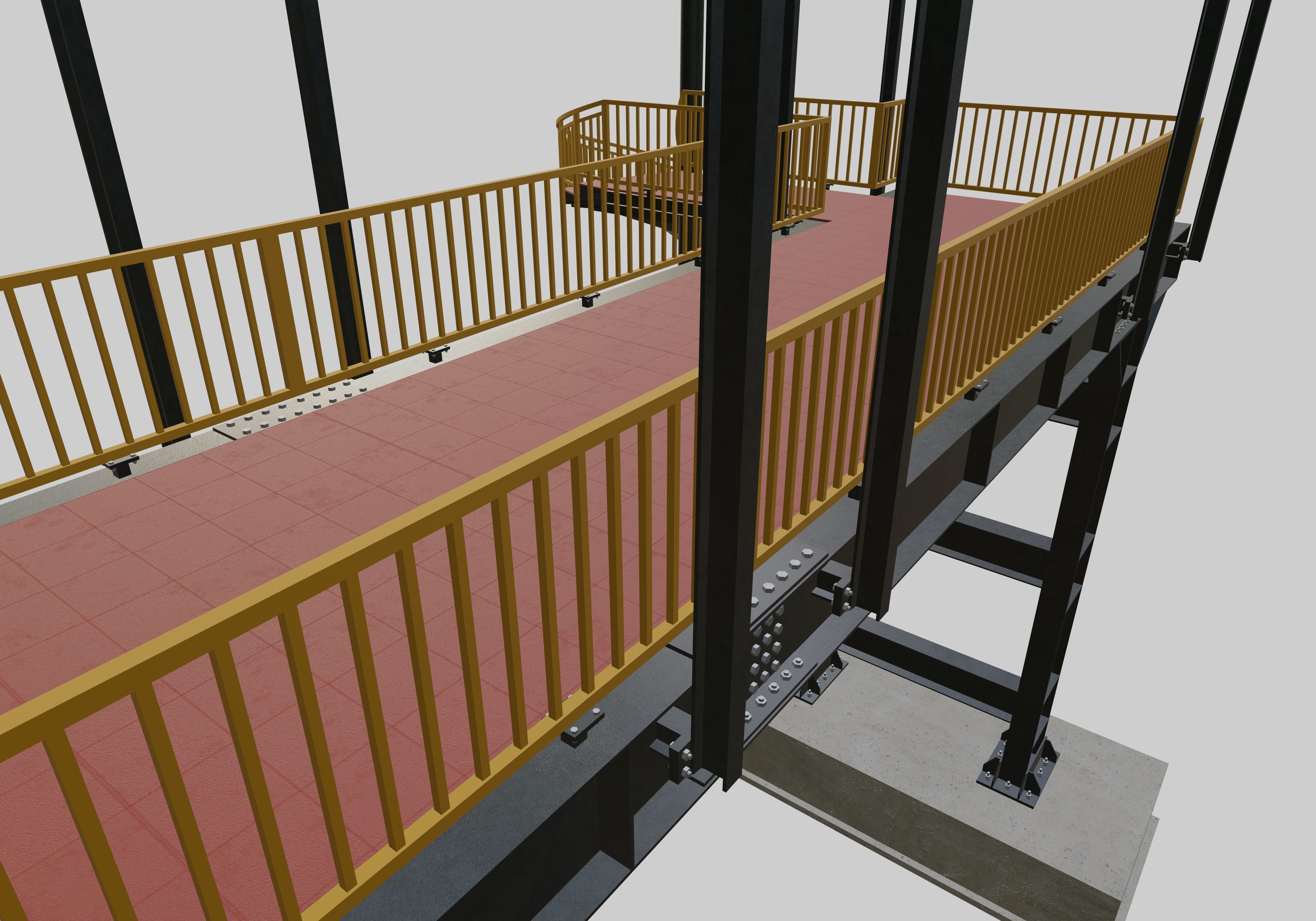Steel Pedestrian Bridge - Spiral Stair - Straight Type-13 3D model_5