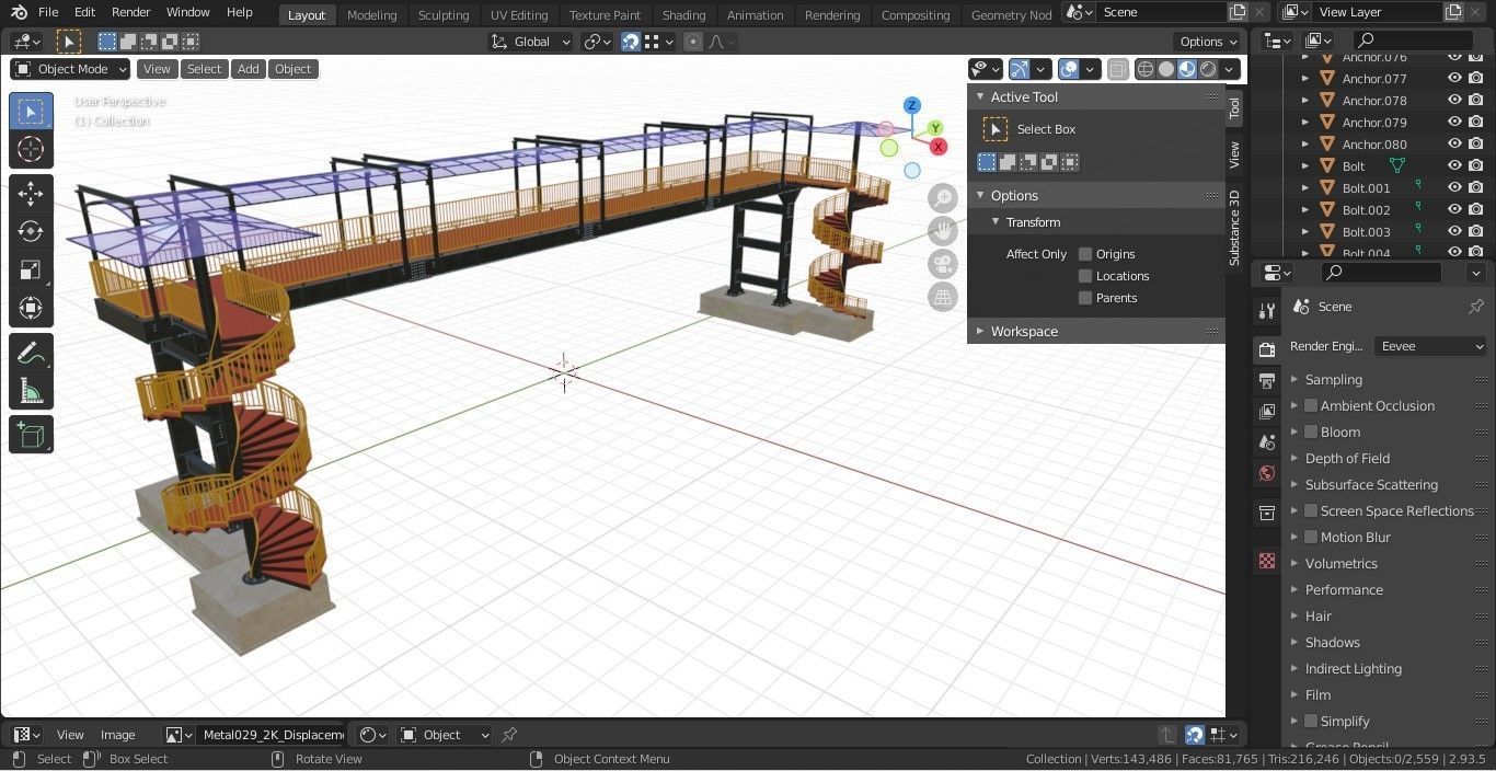 Steel Pedestrian Bridge - Spiral Stair - Straight Type-13 3D model_33