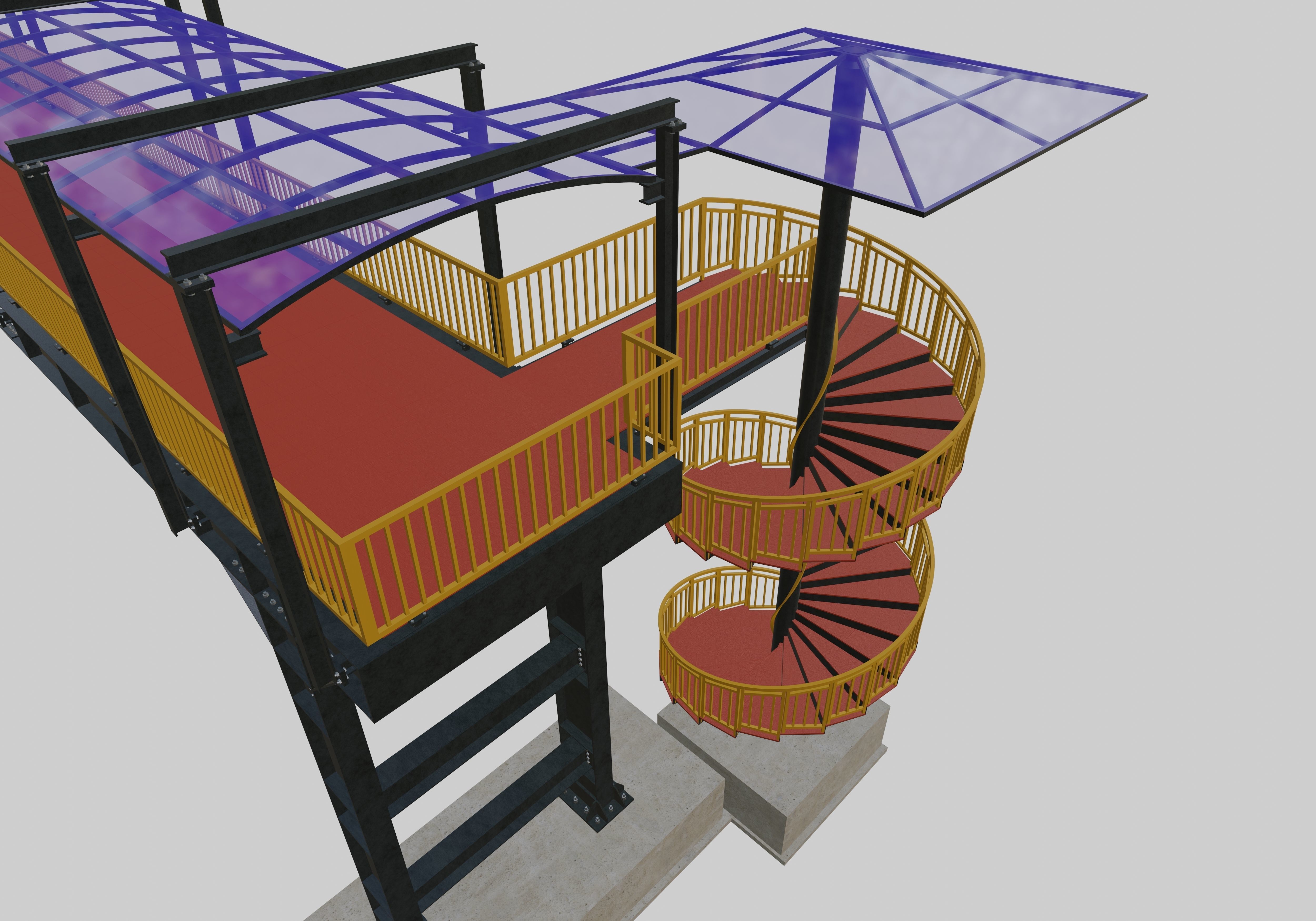 Steel Pedestrian Bridge - Spiral Stair - Straight Type-13 3D model_11