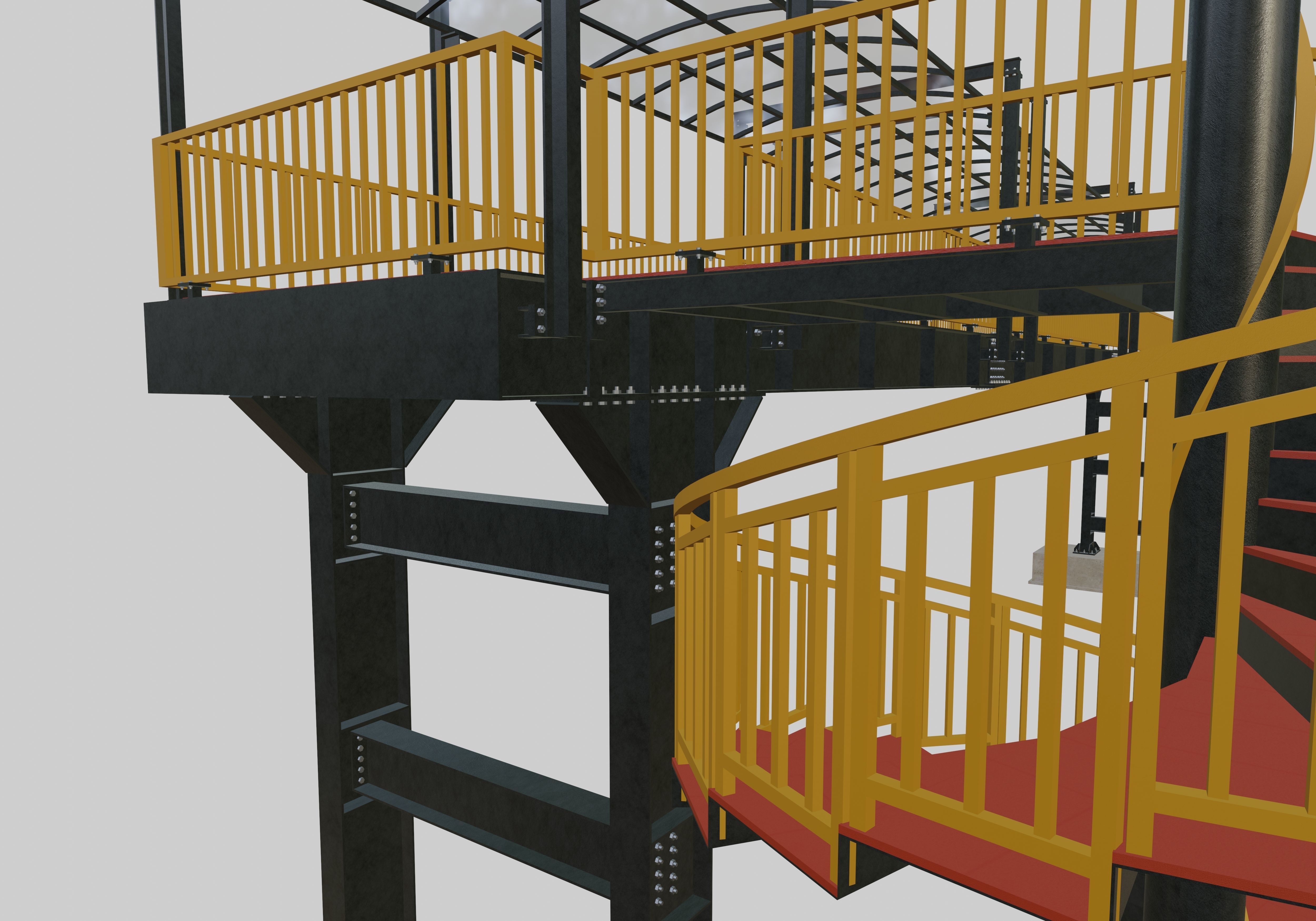 Steel Pedestrian Bridge - Spiral Stair - Straight Type-13 3D model_13