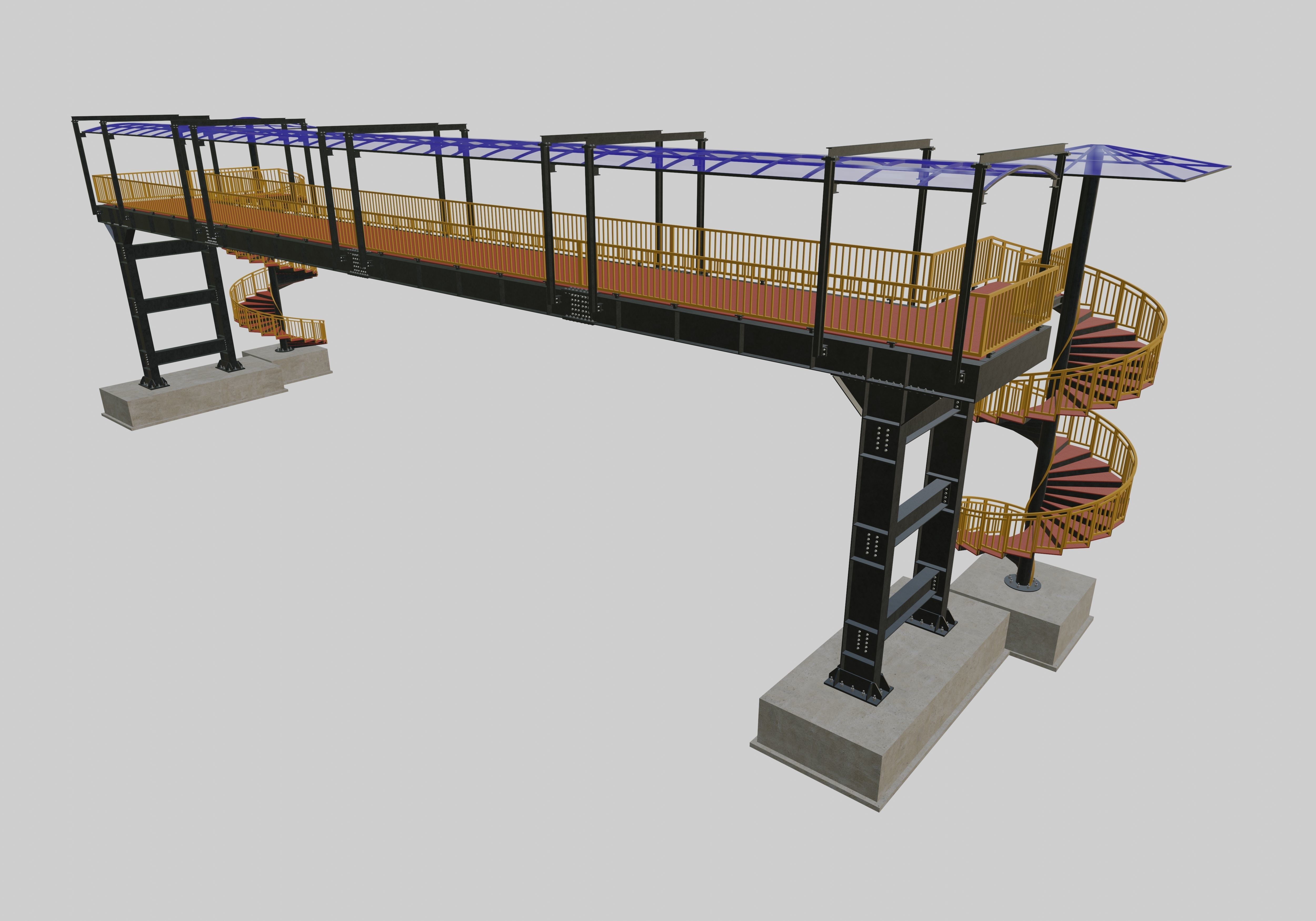 Steel Pedestrian Bridge - Spiral Stair - Straight Type-13 3D model_2