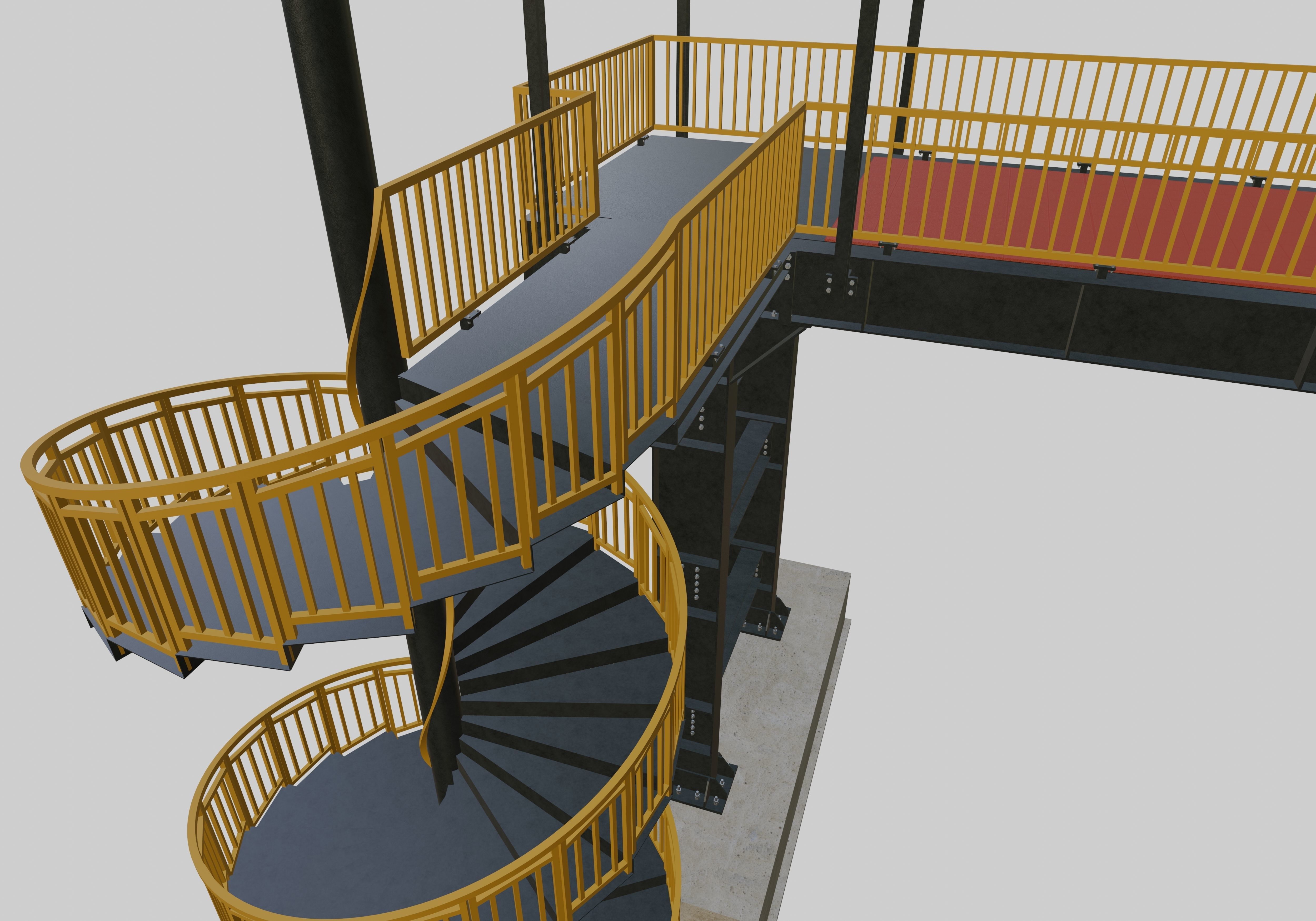 Steel Pedestrian Bridge - Spiral Stair - Straight Type-13 3D model_16