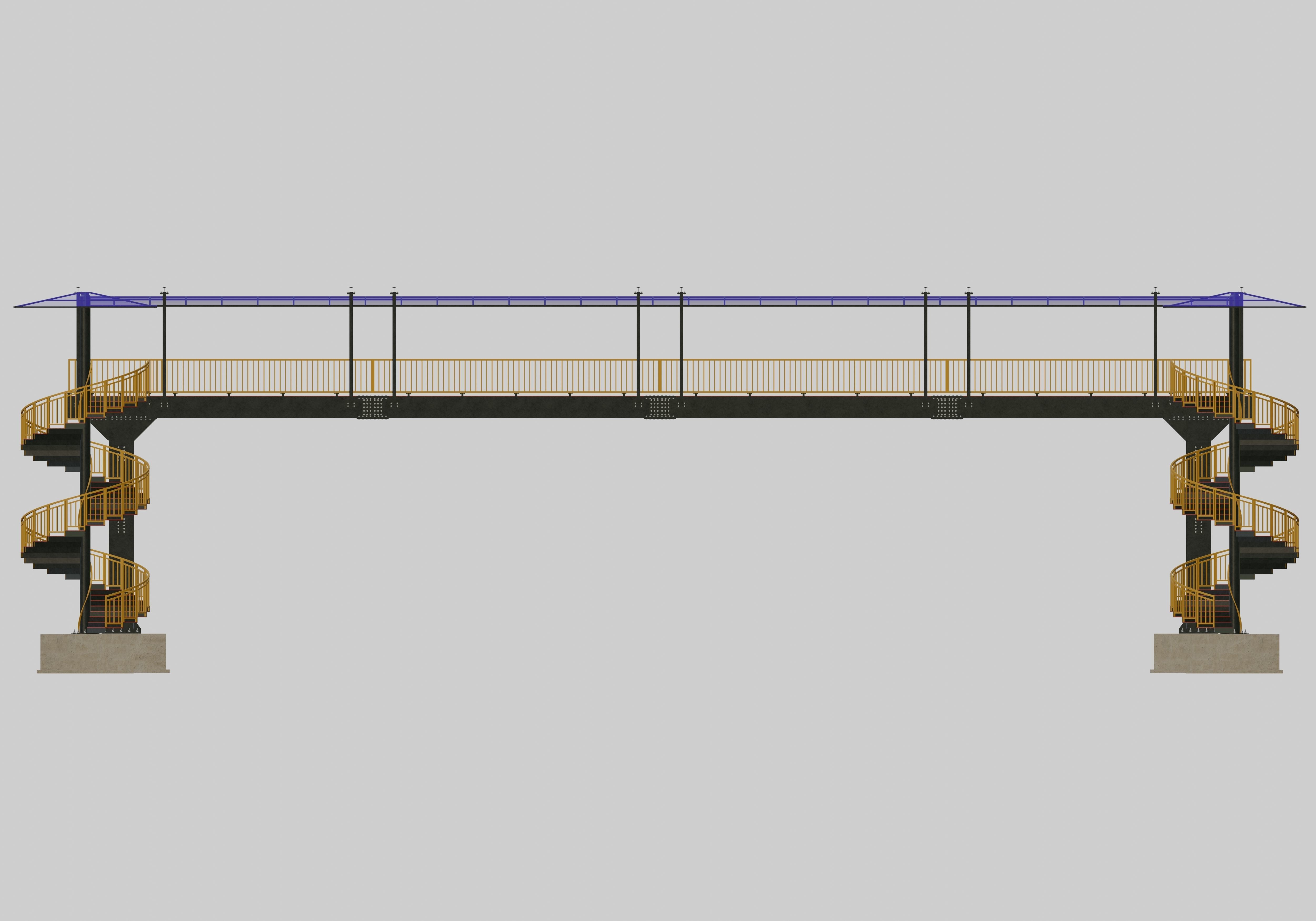 Steel Pedestrian Bridge - Spiral Stair - Straight Type-13 3D model_27
