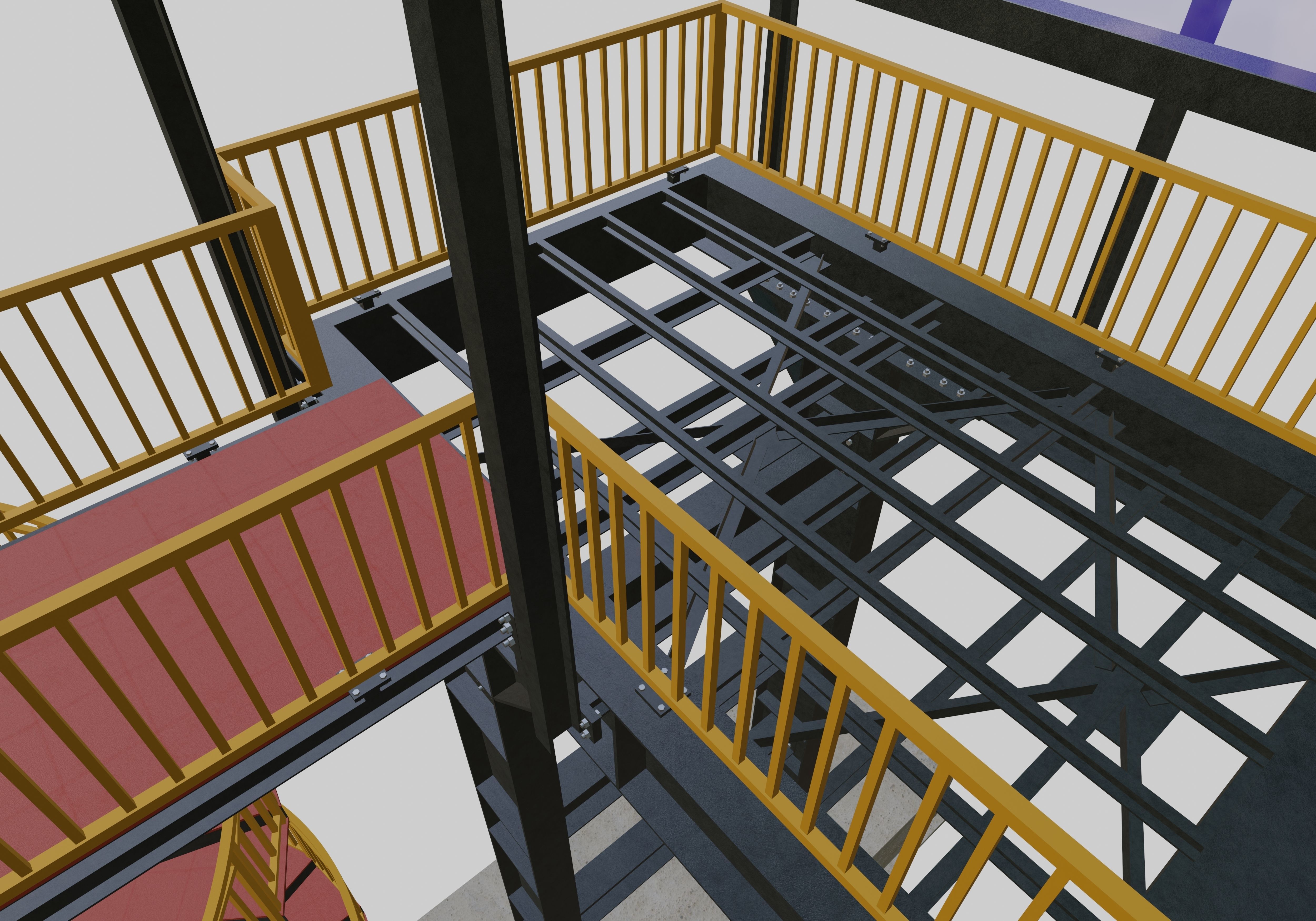 Steel Pedestrian Bridge - Spiral Stair - Straight Type-13 3D model_14