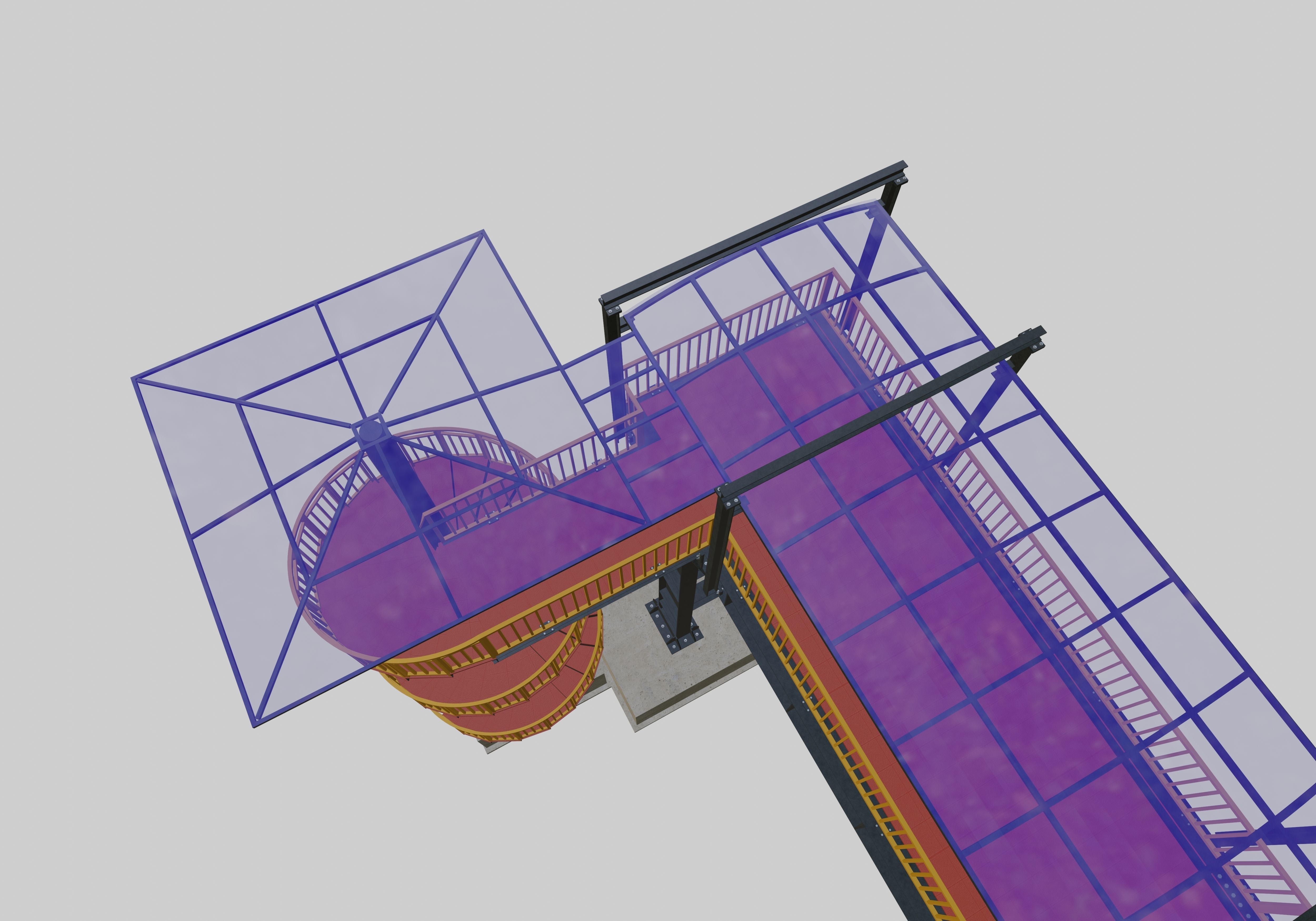Steel Pedestrian Bridge - Spiral Stair - Straight Type-13 3D model_28