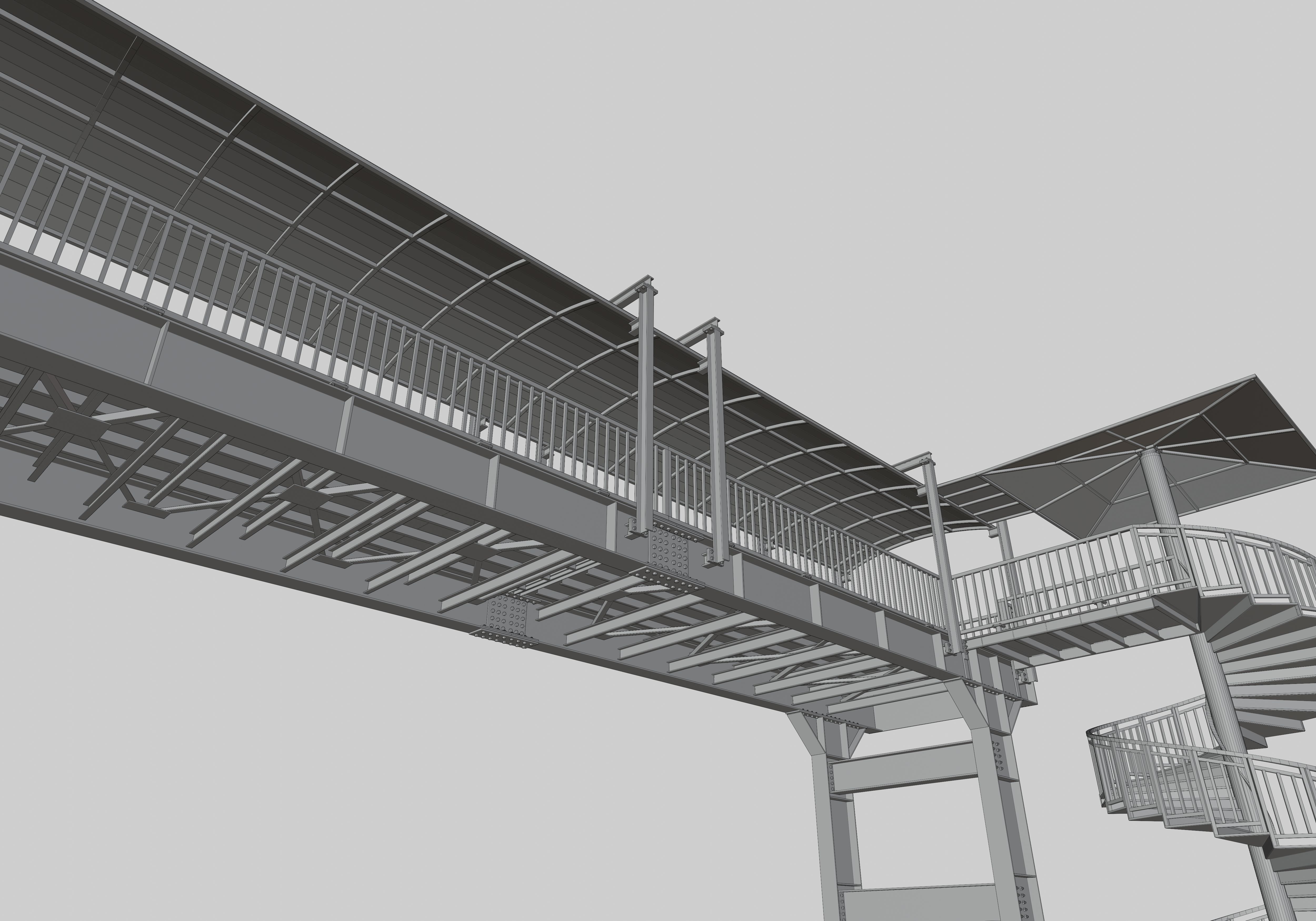 Steel Pedestrian Bridge - Spiral Stair - Straight Type-13 3D model_32