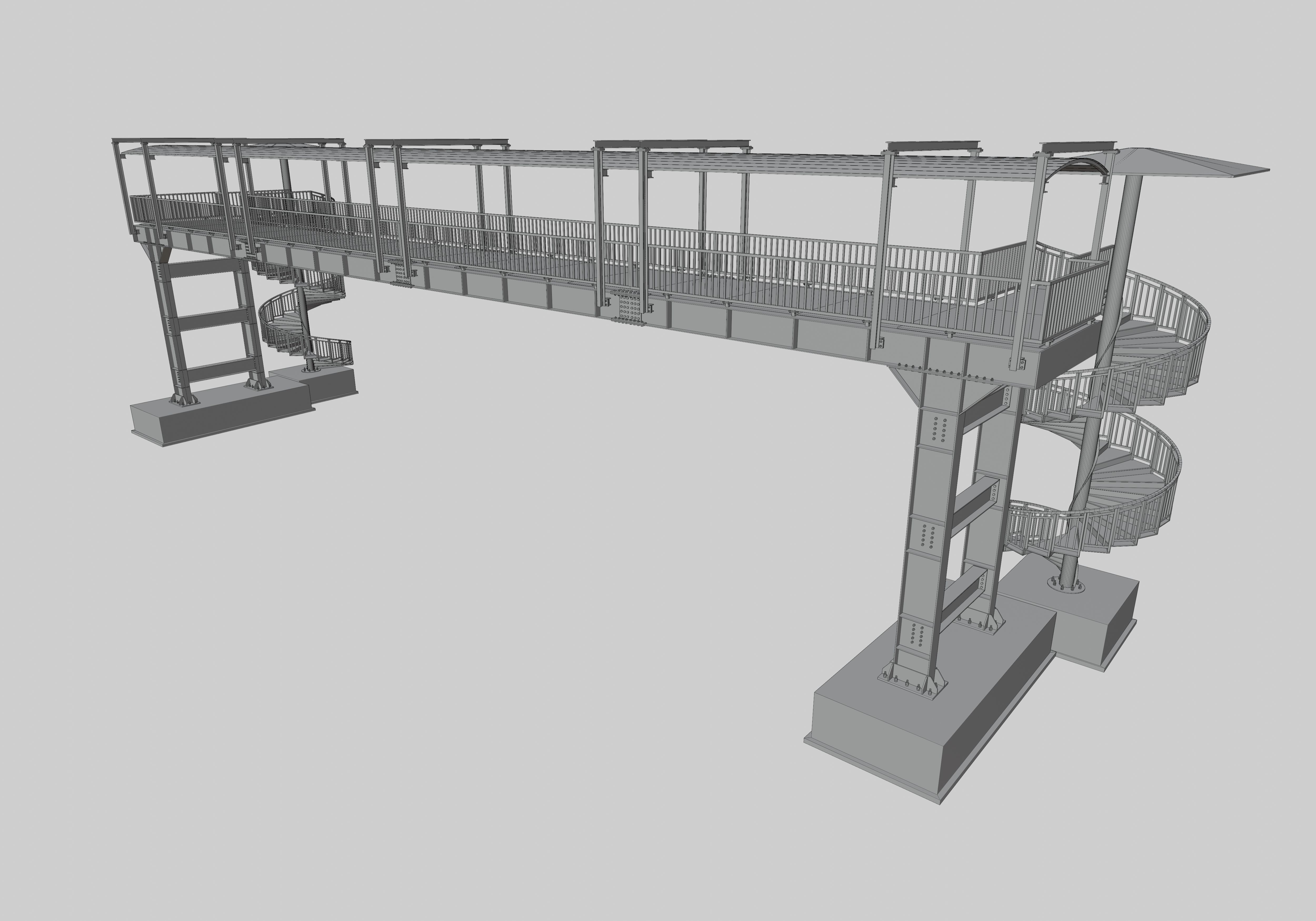 Steel Pedestrian Bridge - Spiral Stair - Straight Type-13 3D model_30